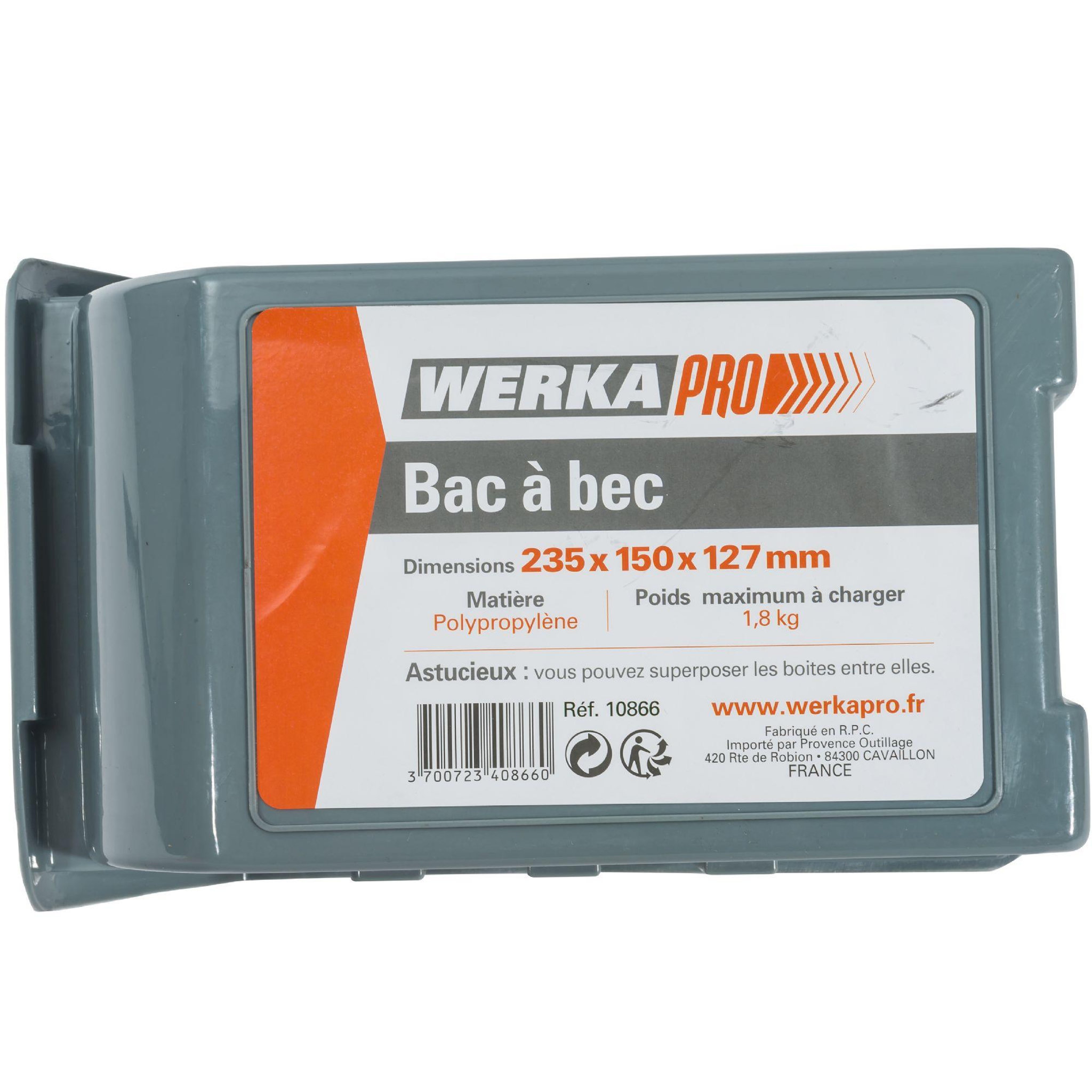 Voir la diapositive 2 : WERKAPRO Bac à bec de rangement WERKA PRO  235x150x127mm