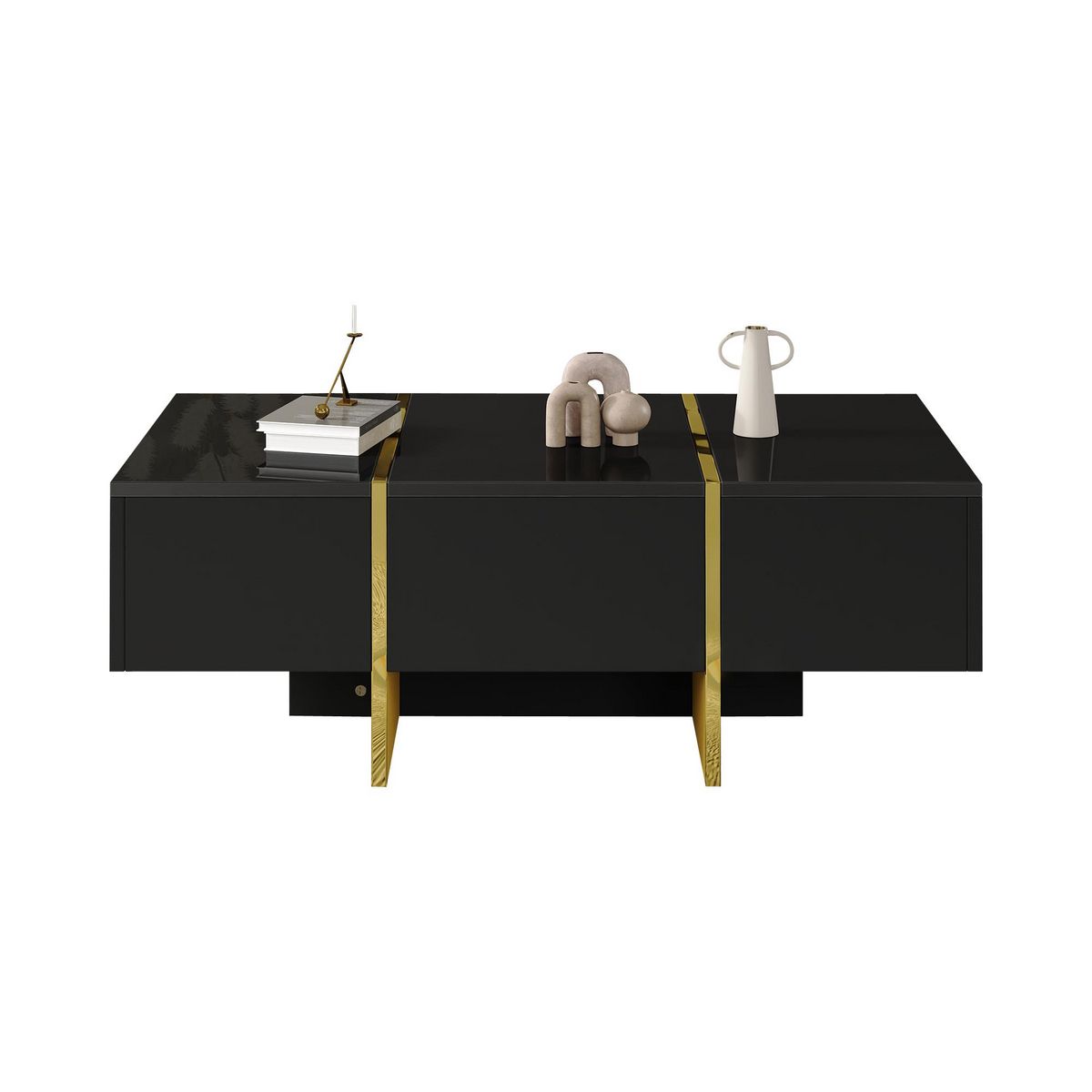 MERAX Table Basse Avec 2 Tiroirs Et 2 Compartiments 100 X 50 X 35cm Noir