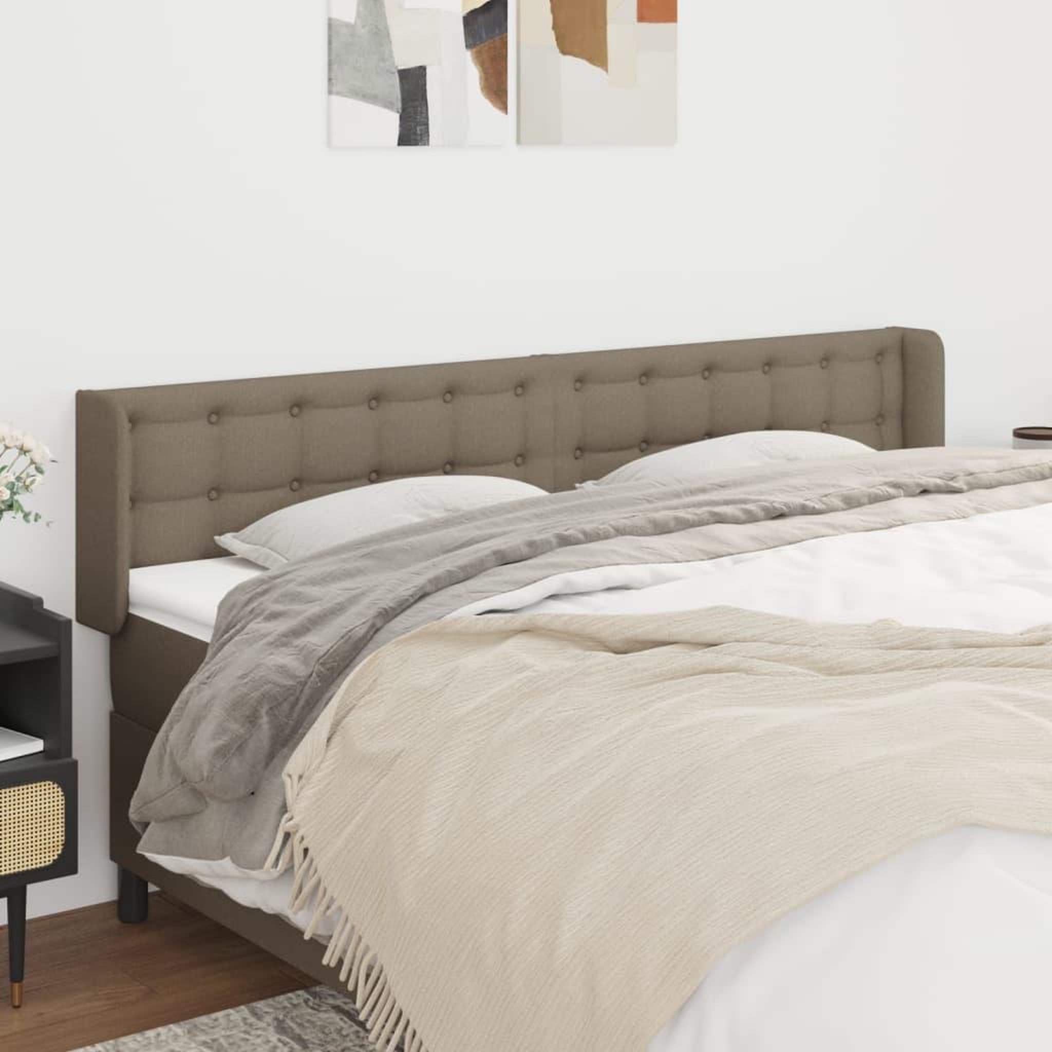 Voir la diapositive 1 : VIDAXL Tete de lit avec oreilles Taupe 163x16x78/88 cm Tissu