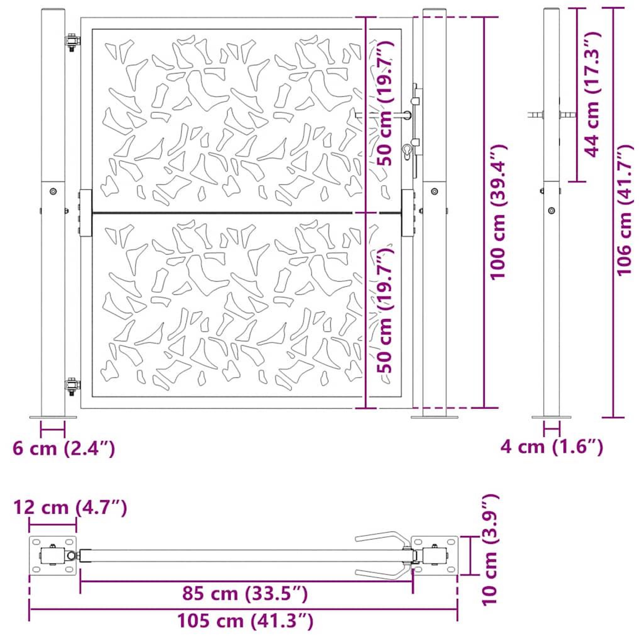 Voir la diapositive 6 : VIDAXL Portail de jardin noir 105x106 cm acier conception de feuilles