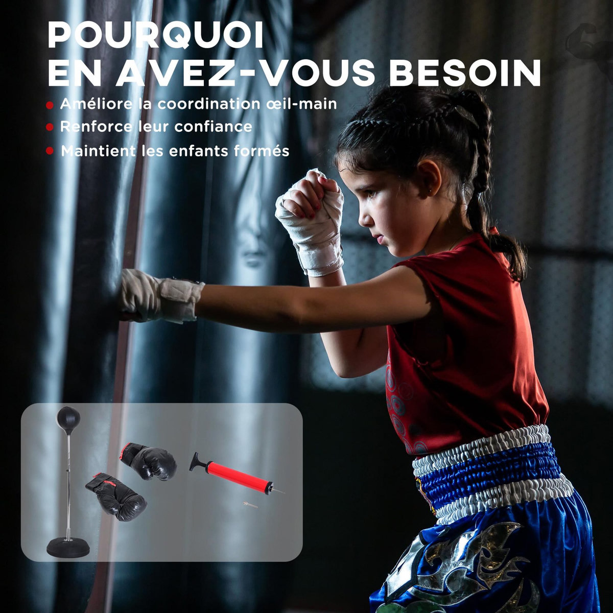 HOMCOM Punching ball sur pied réglable en hauteur 126-144 cm avec gants, pompe et base de lestage noir