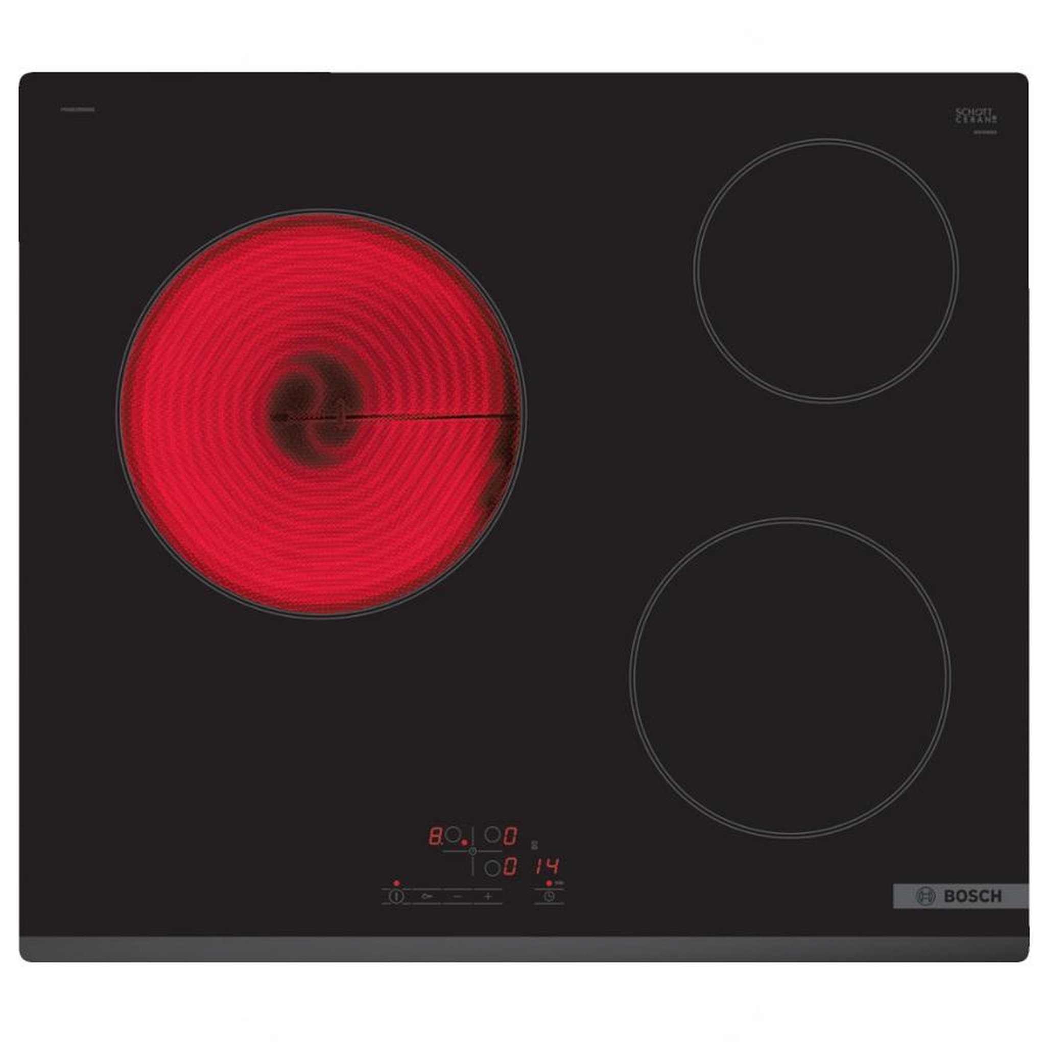 Voir la diapositive 1 : BOSCH Table de cuisson vitrocéramique 60cm 3 feux 5700w noir - PKM63RBB8E