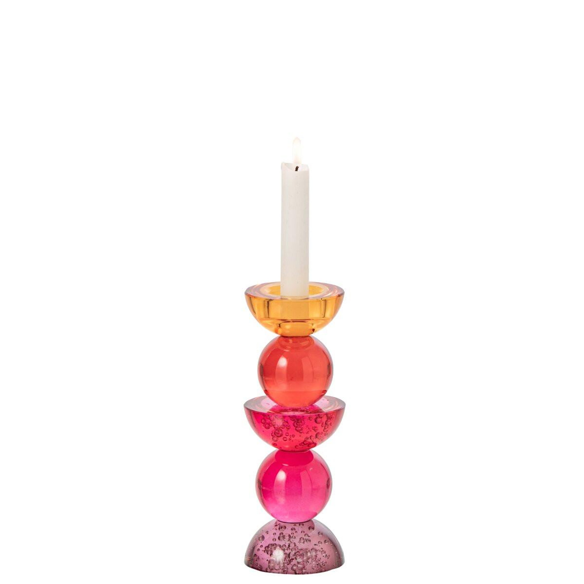 Voir la diapositive 2 : J-LINE Bougeoir design en verre  yannis  21cm rose & orange