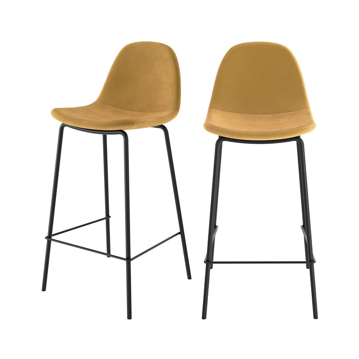 Rendez vous déco Lot de 2 chaises pour îlot central 65 cm en velours jaune - Henrik