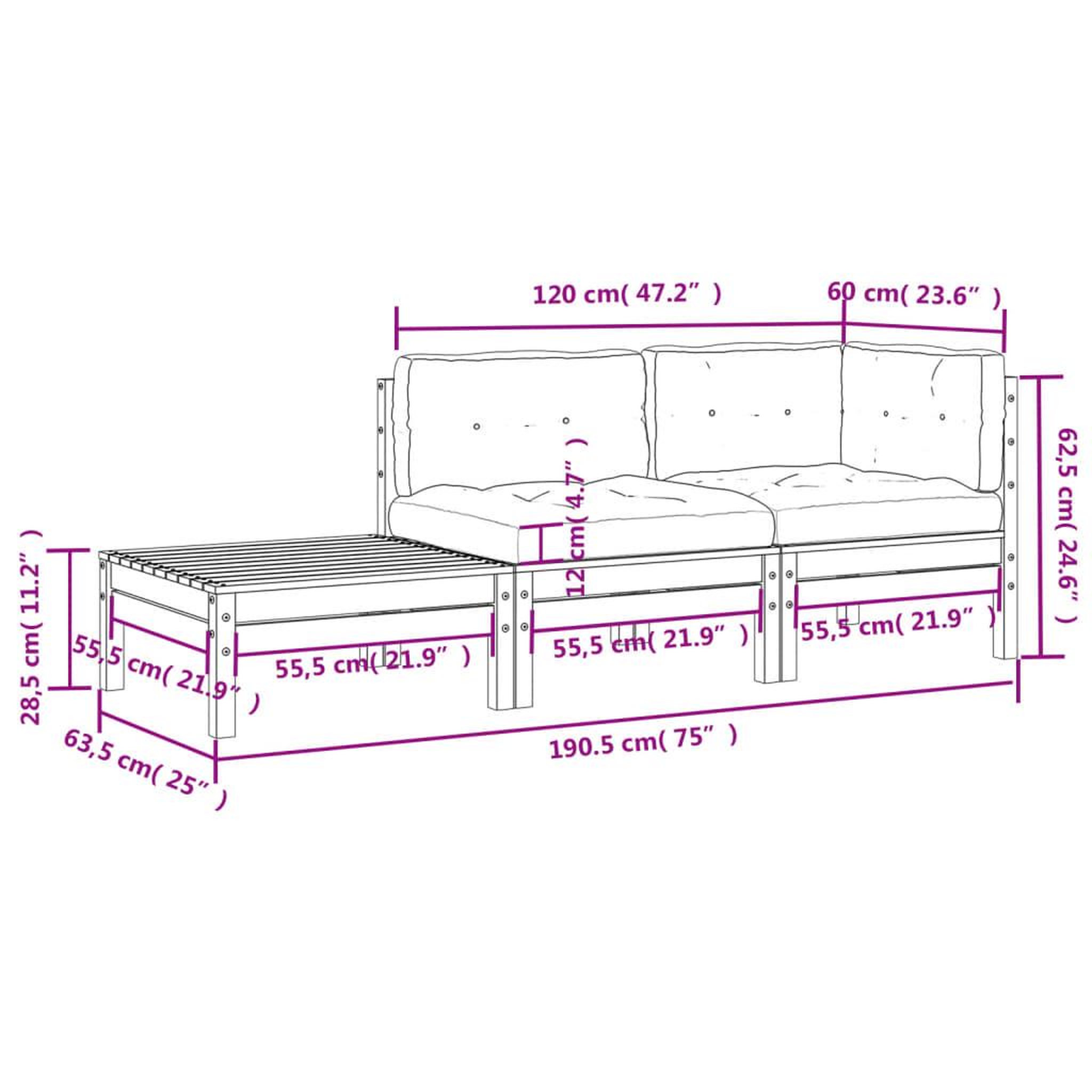 Voir la diapositive 6 : VIDAXL Canape de jardin avec coussins et repose-pied bois pin impregne