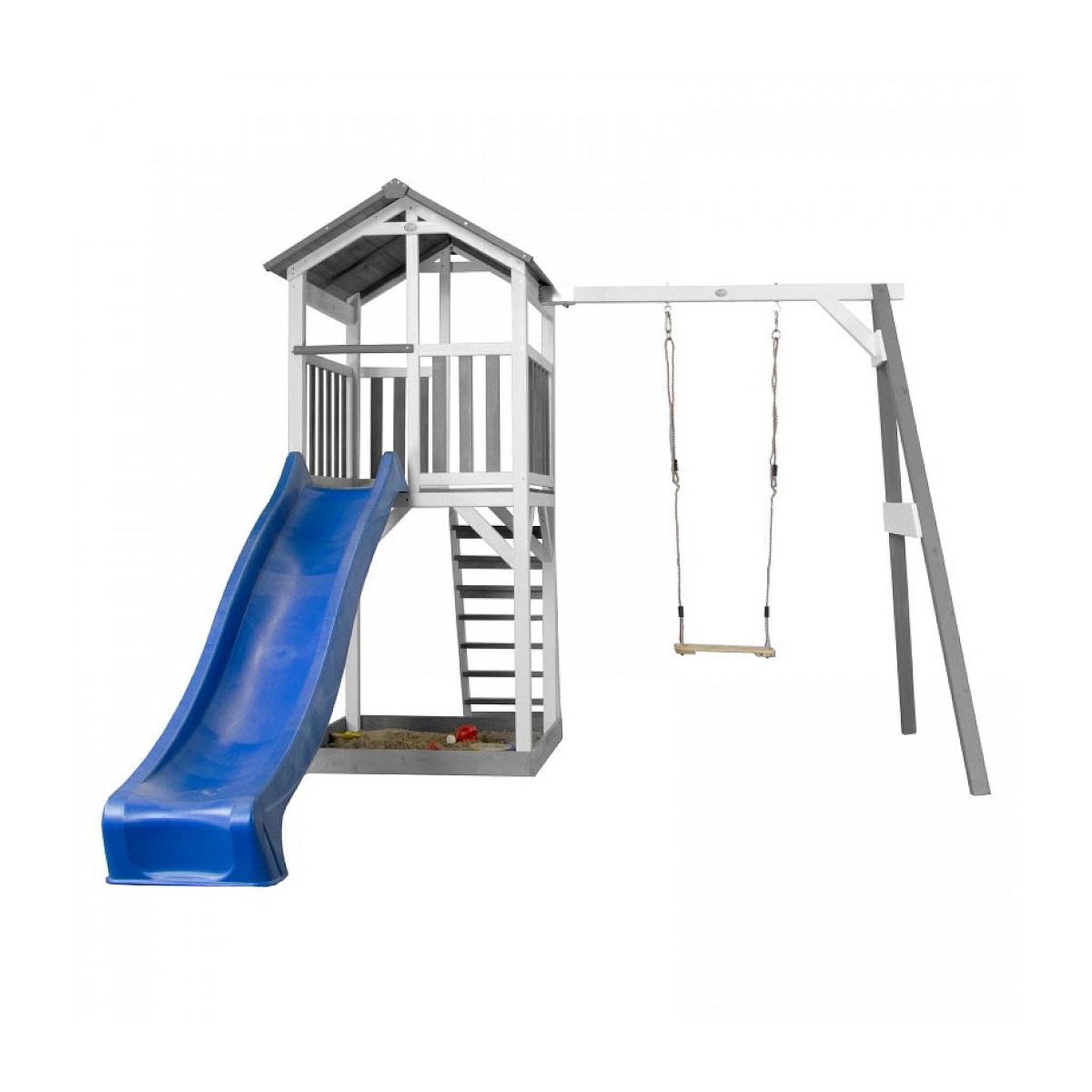 Voir la diapositive 2 : Axi House AXI Structure de jeu Beach Tower Gris Blanc avec 1 balancoire et toboggan Bleu