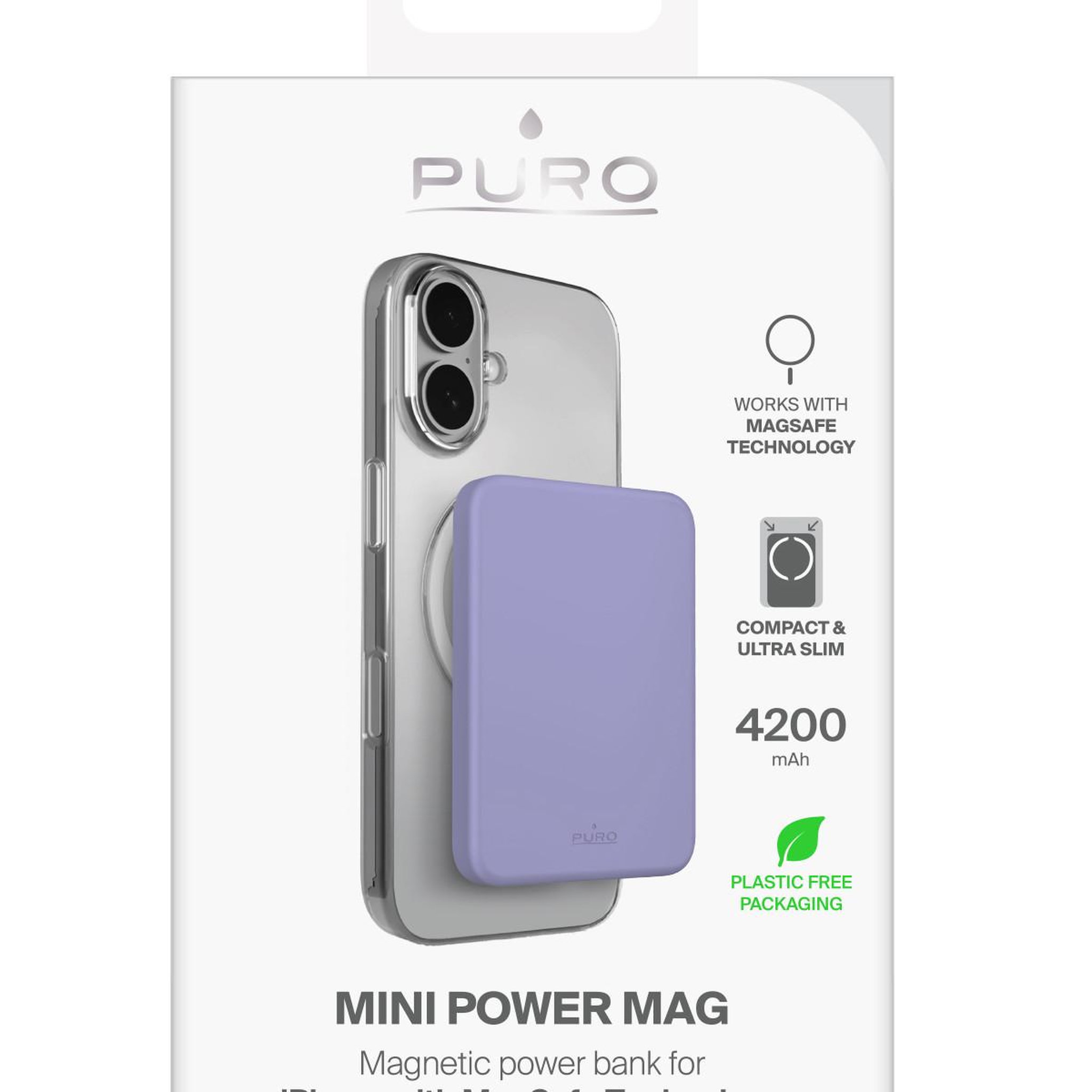 Voir la diapositive 3 : Puro PURO Mini Power Mag Lithium Polymère (LiPo) 4200 mAh Recharge sans fil Lavande