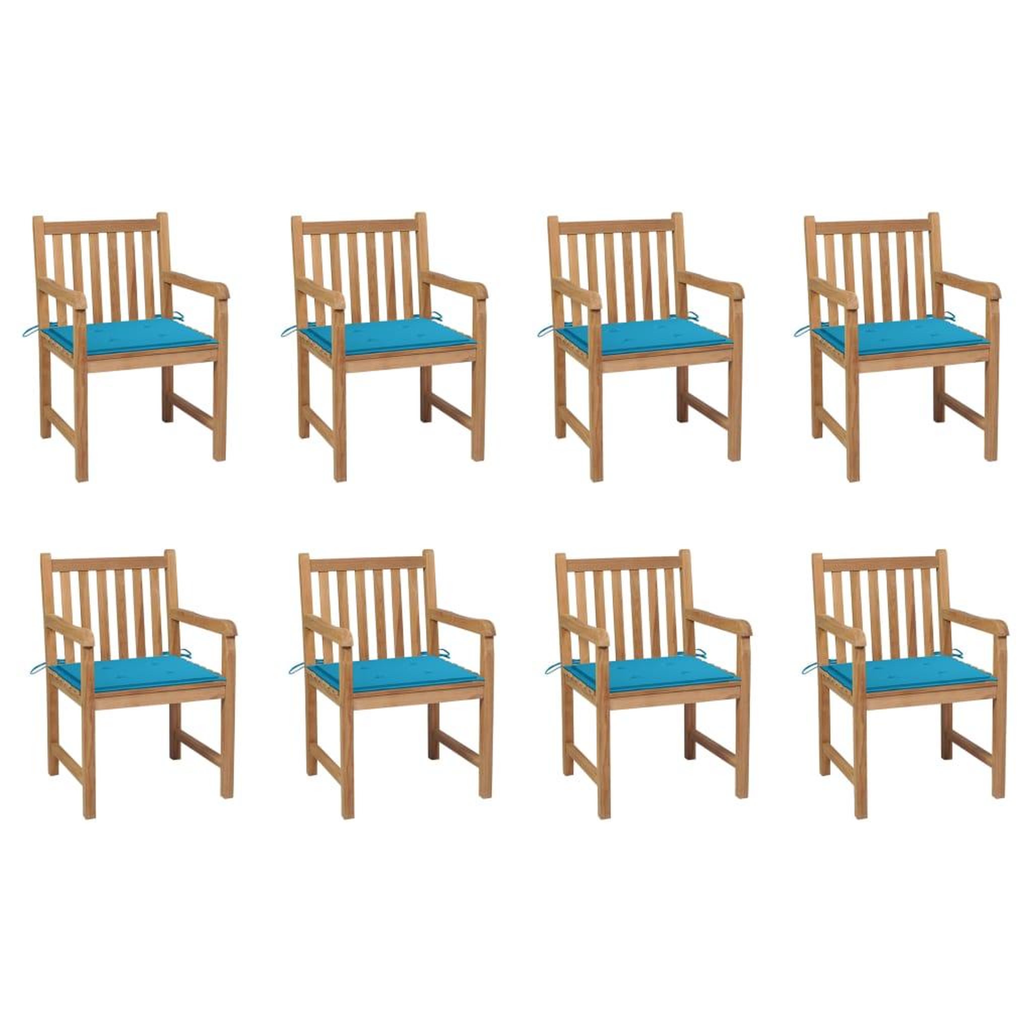 Voir la diapositive 1 : VIDAXL Chaises de jardin lot de 8 avec coussins bleu Bois teck massif