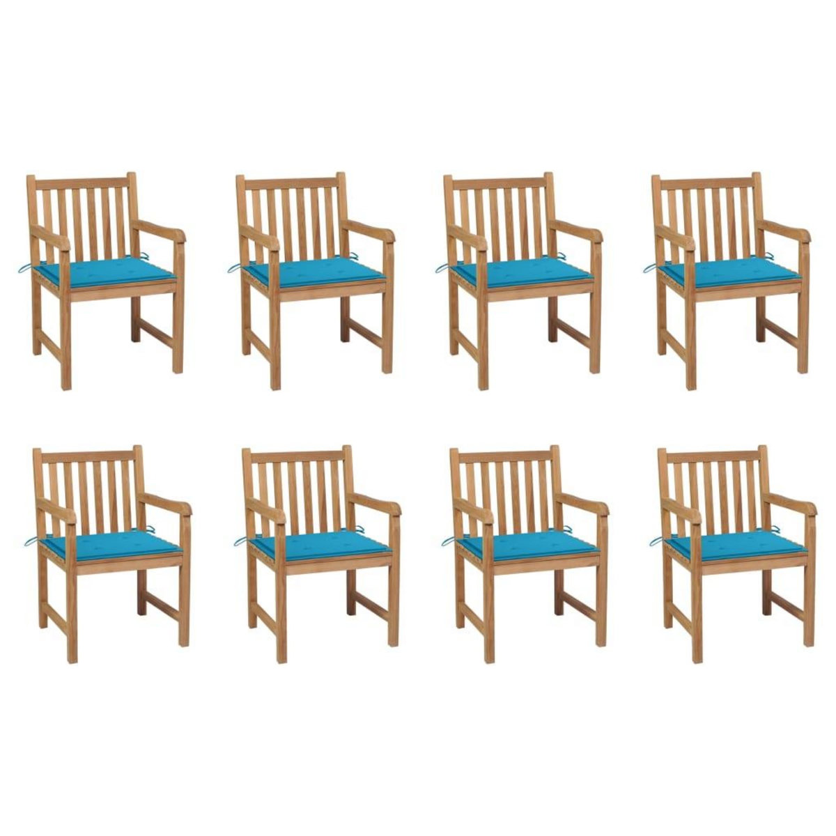 VIDAXL Chaises de jardin lot de 8 avec coussins bleu Bois teck massif
