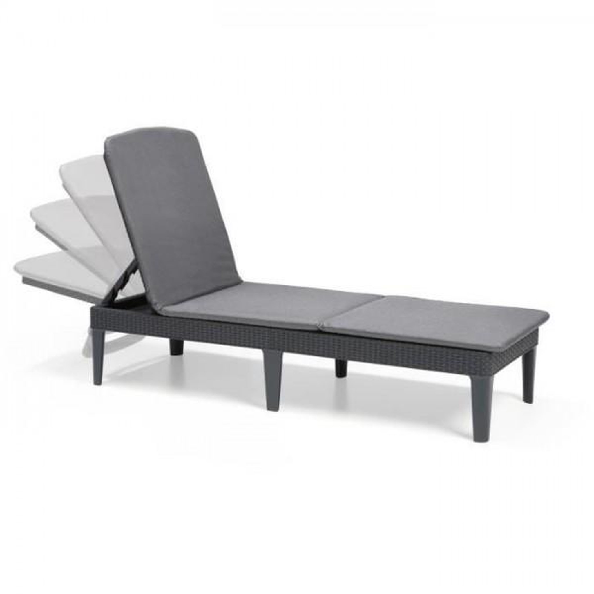 ALLIBERT by KETER Transat Bain de soleil - Allibert by KETER – JAIPUR - en résine imitation rotin tressé - gris graphite - dossier réglable avec cous