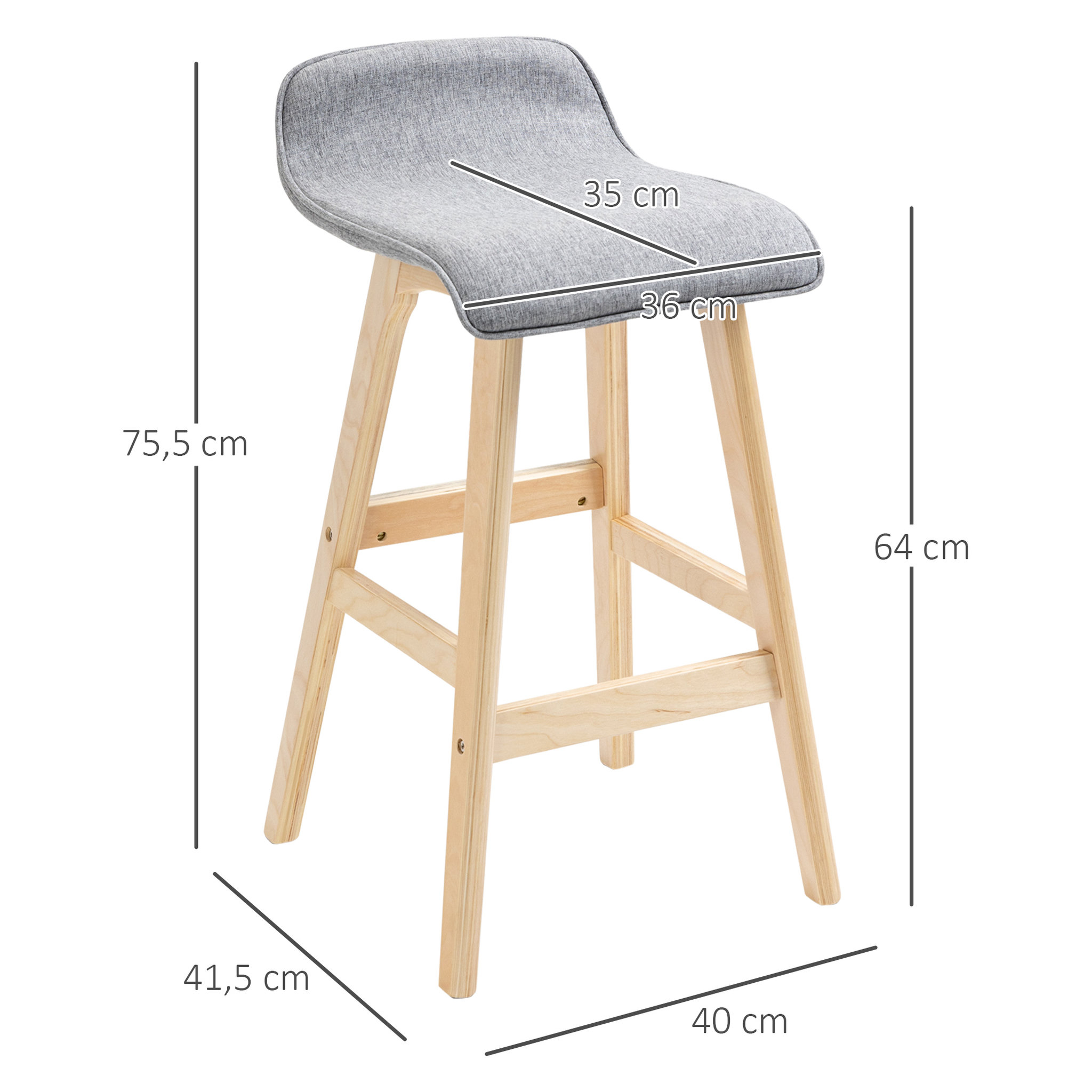 Voir la diapositive 3 : HOMCOM Tabourets de bar style scandinave - lot de 2 tabourets de bar avec repose-pieds - bois de sapin tissu polyester aspect lin gris