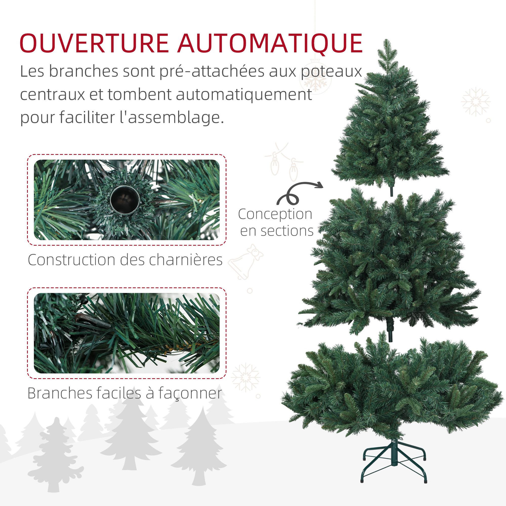 Voir la diapositive 6 : HOMCOM Sapin de noël artificiel h.180 cm 1061 branches épines grand réalisme métal pvc pe vert
