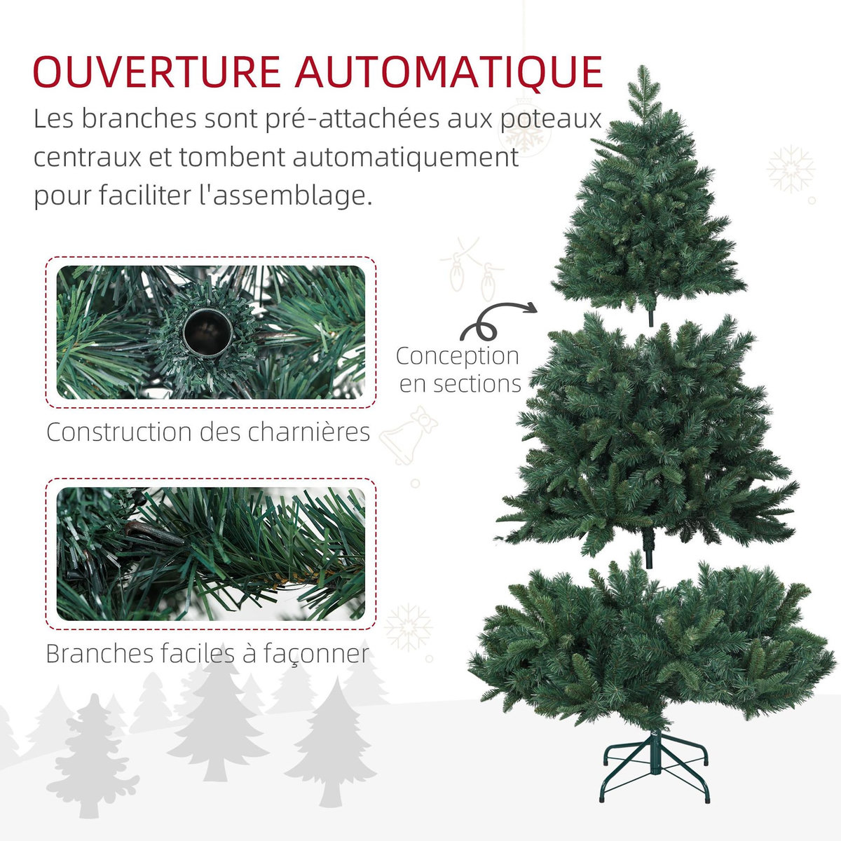 HOMCOM Sapin de Noël artificiel H.180 cm 1061 branches épines grand réalisme métal PVC PE vert