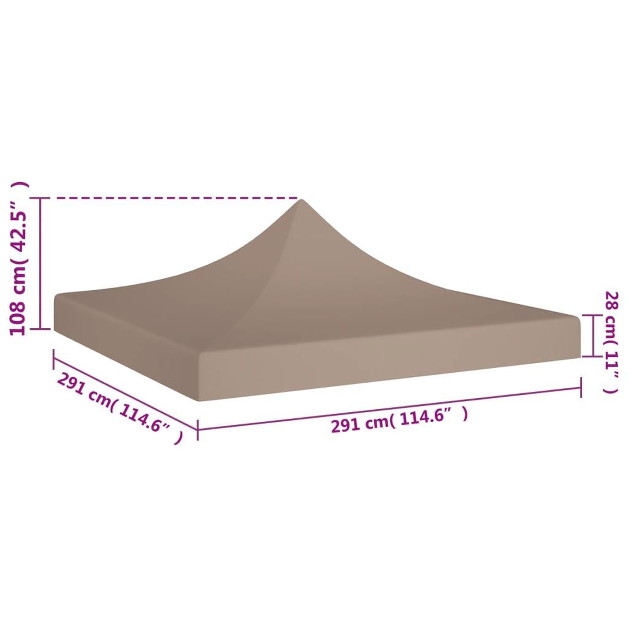 Voir la diapositive 6 : VIDAXL Toit de tente de reception 3x3 m Taupe 270 g/m^2