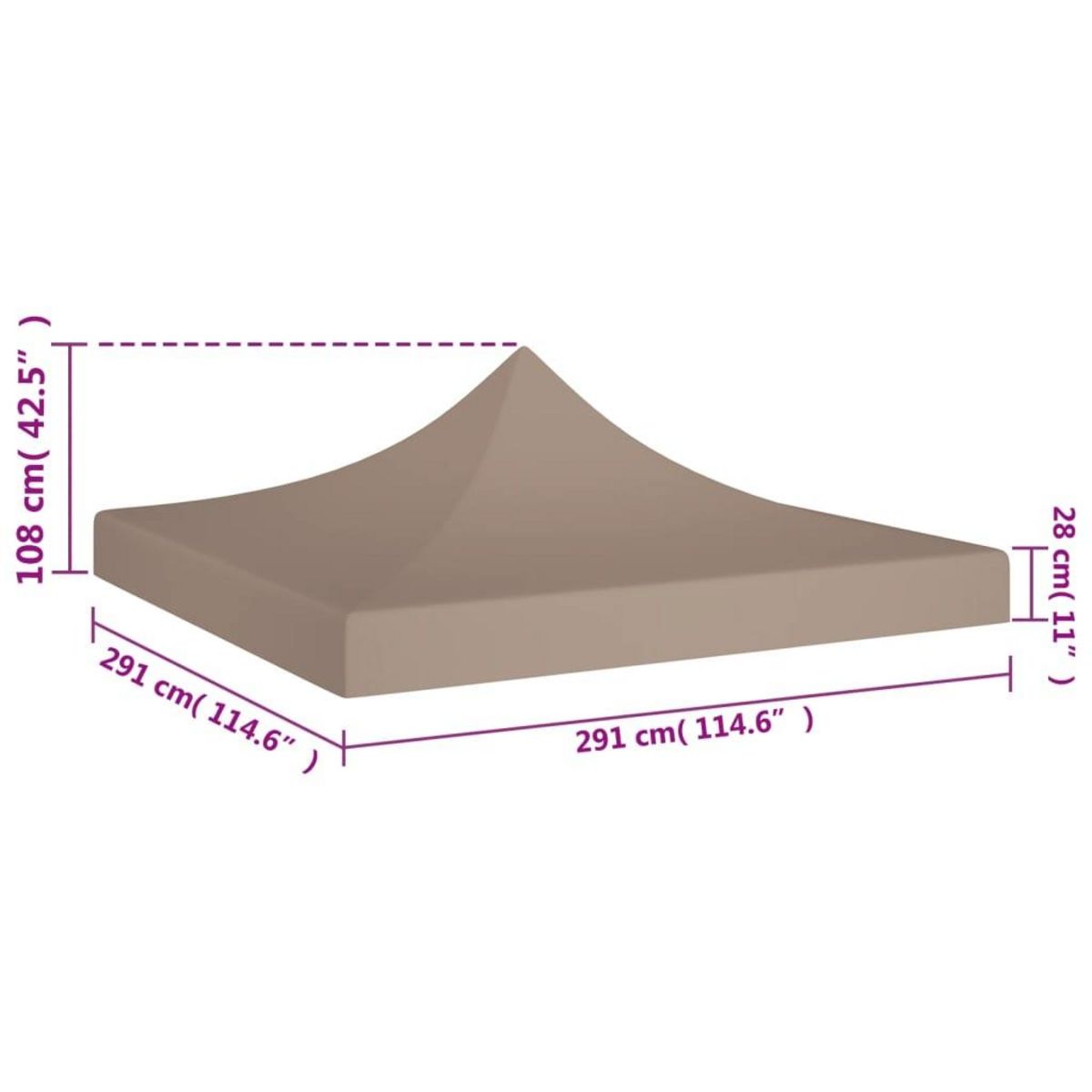 VIDAXL Toit de tente de reception 3x3 m Taupe 270 g/m^2