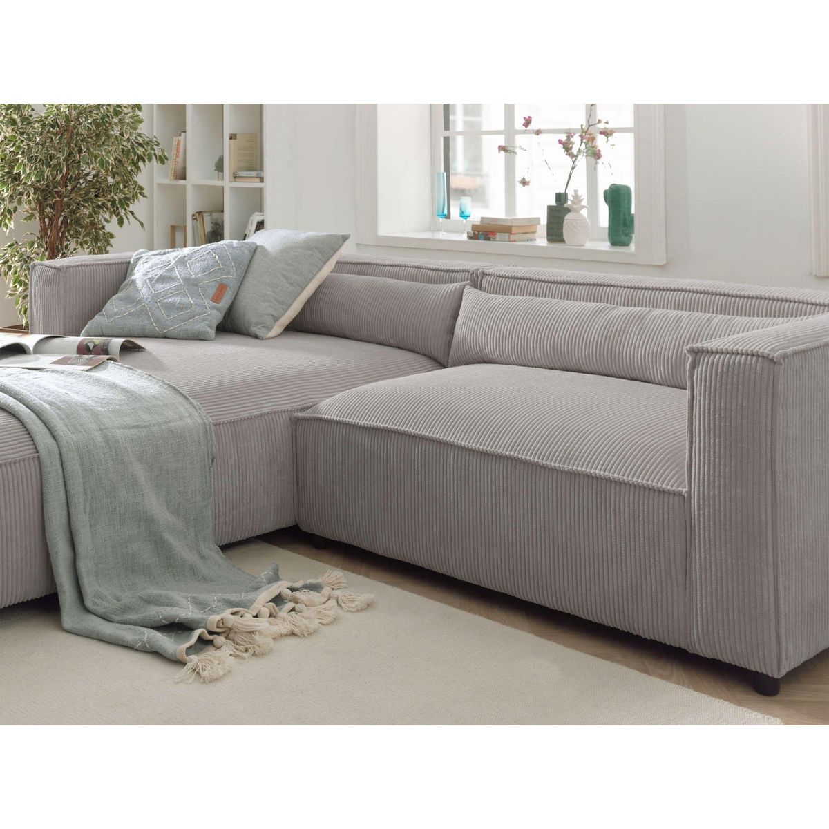 LISA DESIGN Ela - canapé d'angle gauche 4 places - en velours côtelé - style contemporain