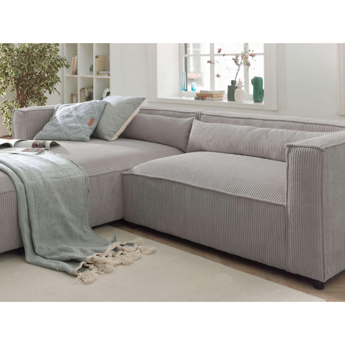 LISA DESIGN Ela - canapé d'angle gauche 4 places - en velours côtelé - style contemporain