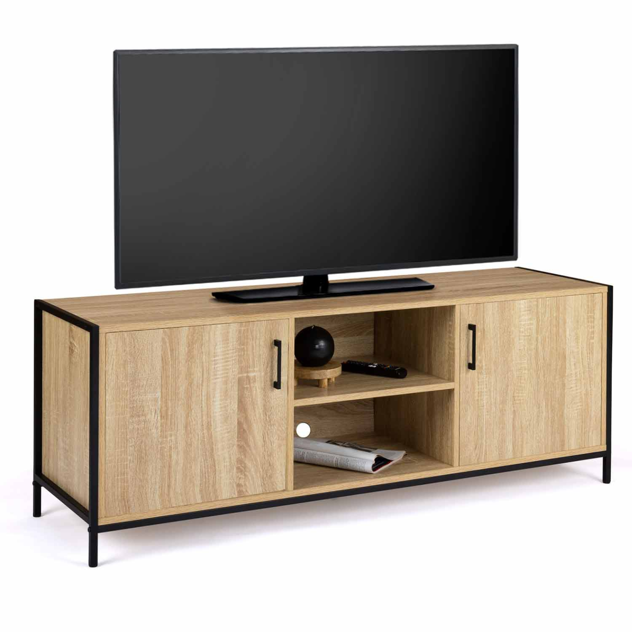 ID MARKET Meuble tv 140 cm detroit 2 portes design industriel