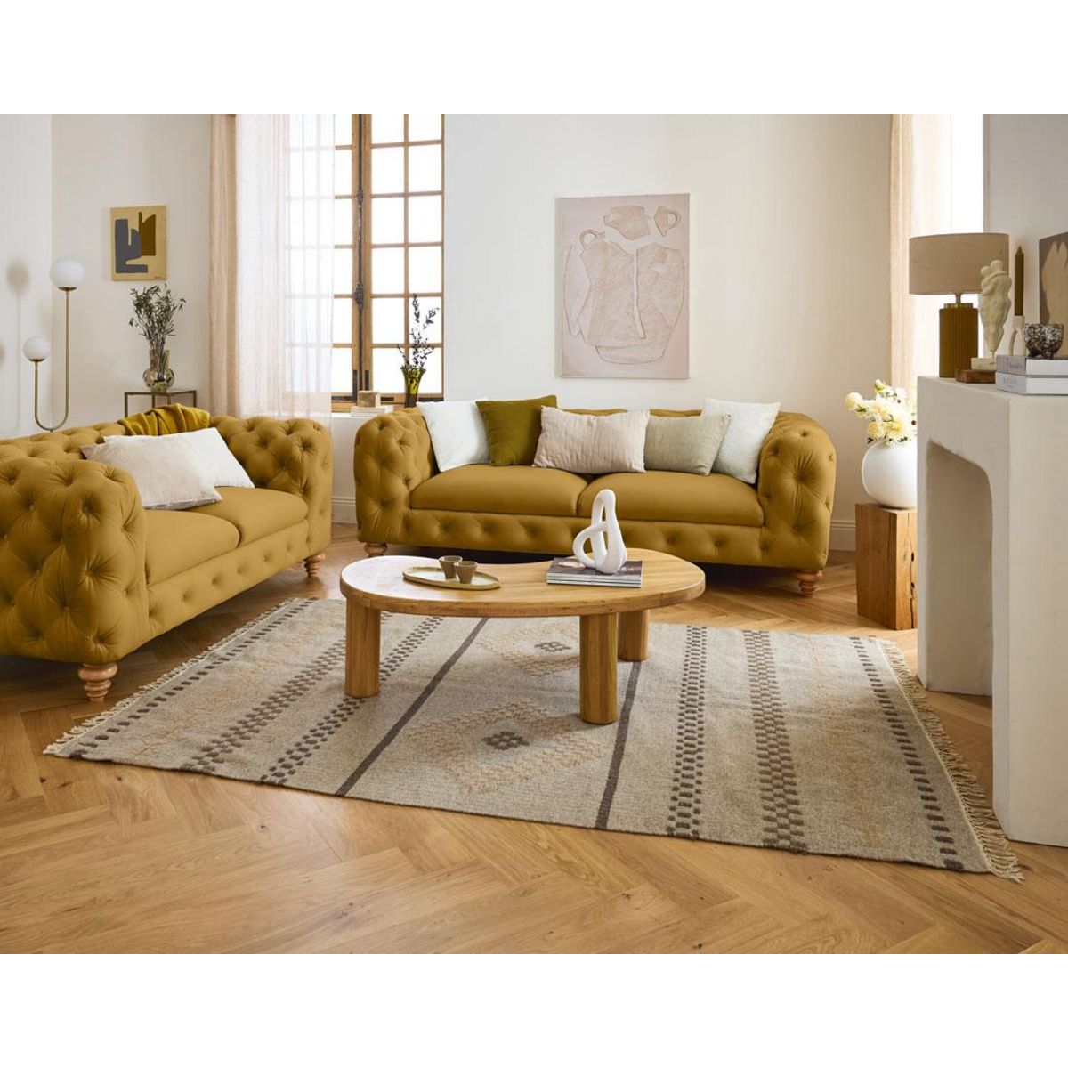 LISA DESIGN Walter - canapé 2 places chesterfield en velours - pieds bois