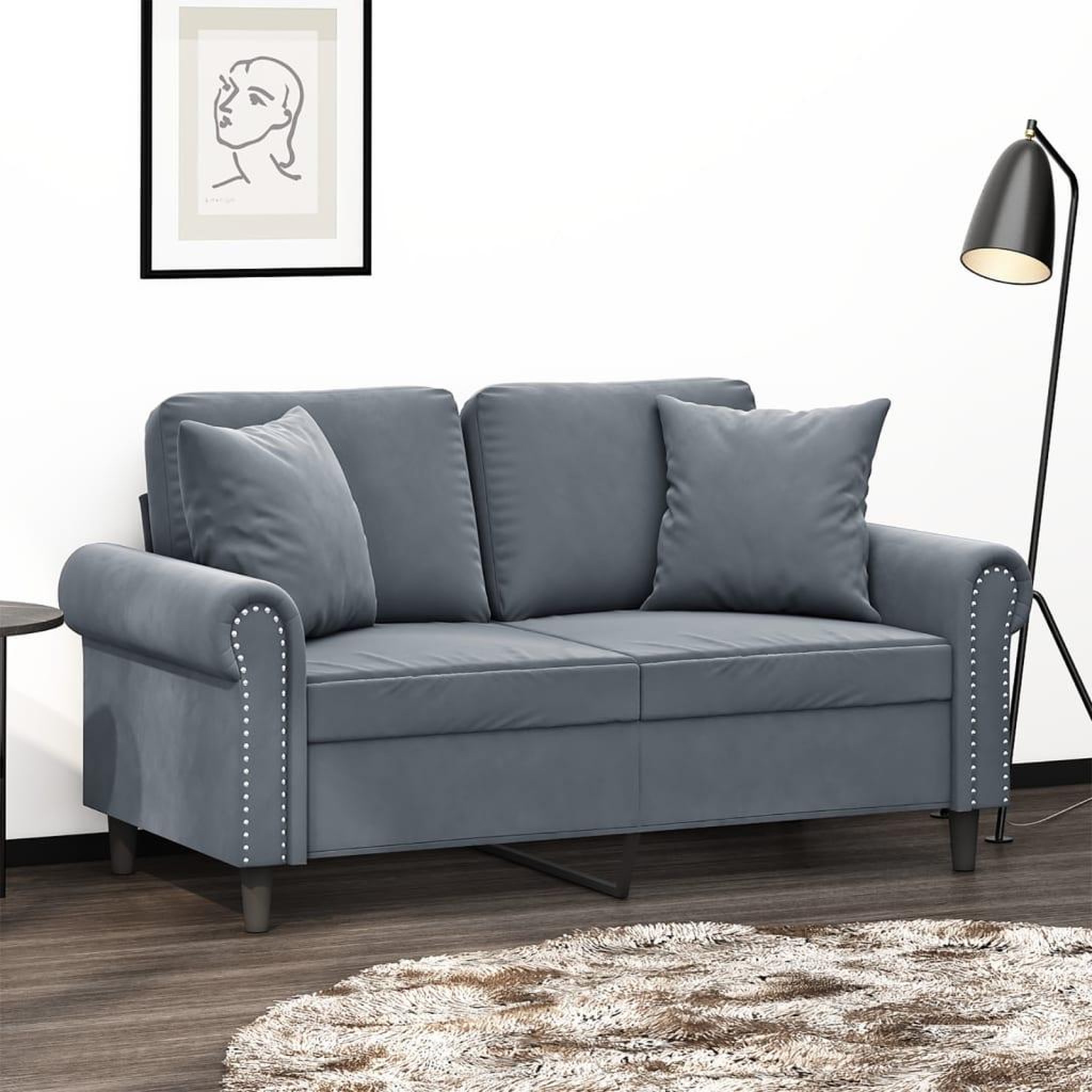 VIDAXL Canape 2 places avec oreillers gris fonce 120 cm velours