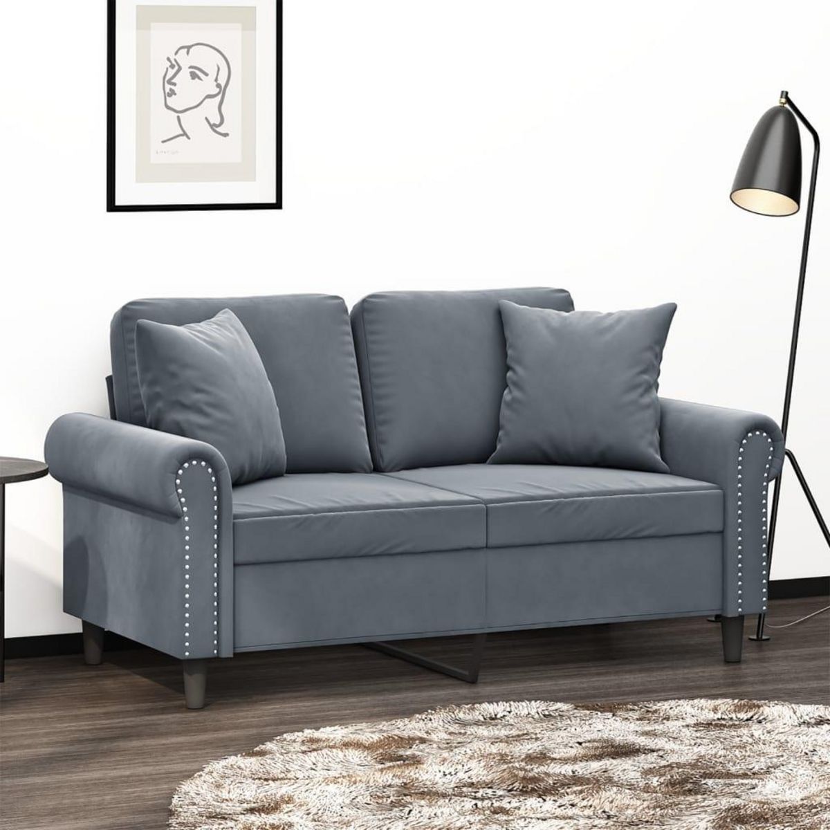 VIDAXL Canape 2 places avec oreillers gris fonce 120 cm velours