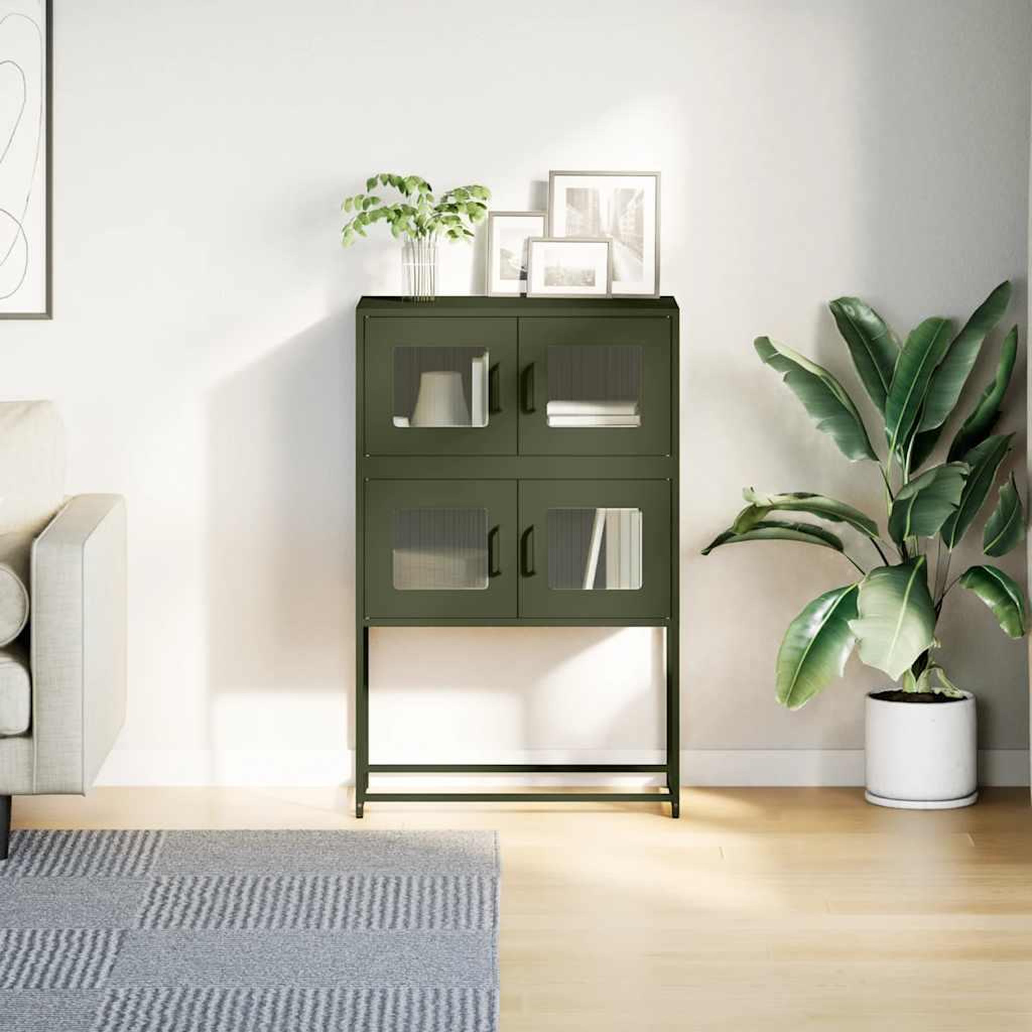 Voir la diapositive 4 : VIDAXL Buffet haut vert olive 68x39x107 cm acier