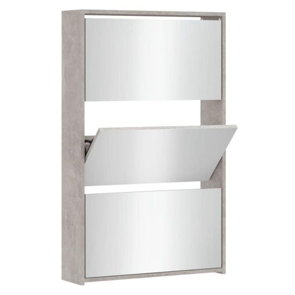 VIDAXL Armoire à chaussures miroir 3 niveaux Gris béton 63x17x102,5 cm