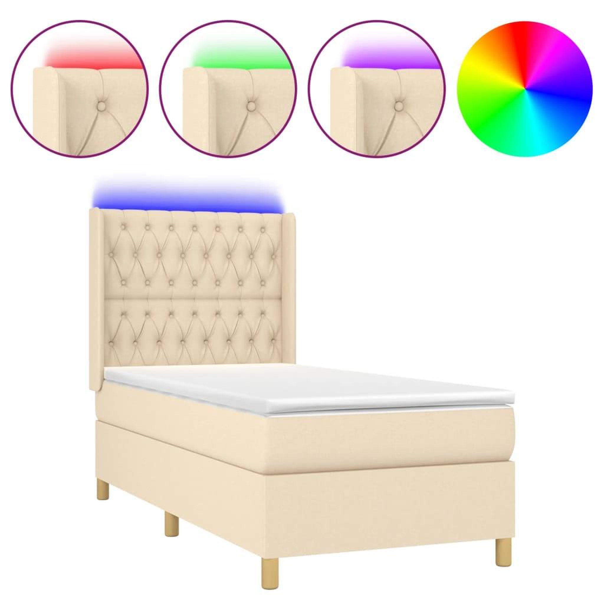 Voir la diapositive 2 : VIDAXL Sommier a lattes de lit matelas et LED Creme 80x200cm Tissu