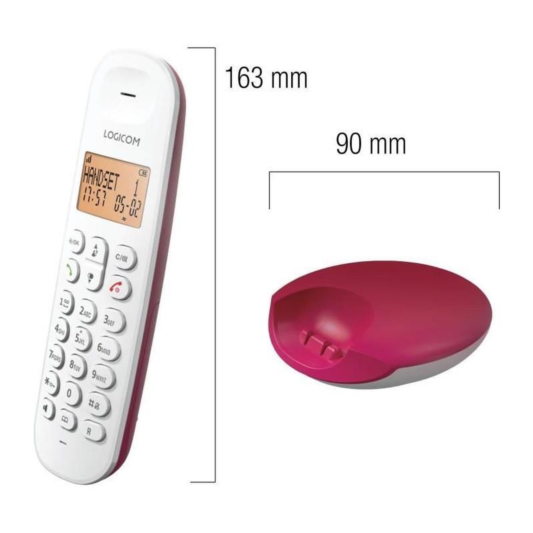 Voir la diapositive 2 : Logicom Téléphone fixe sans fil - LOGICOM - DECT ILOA 150 SOLO - Framboise - Sans répondeur