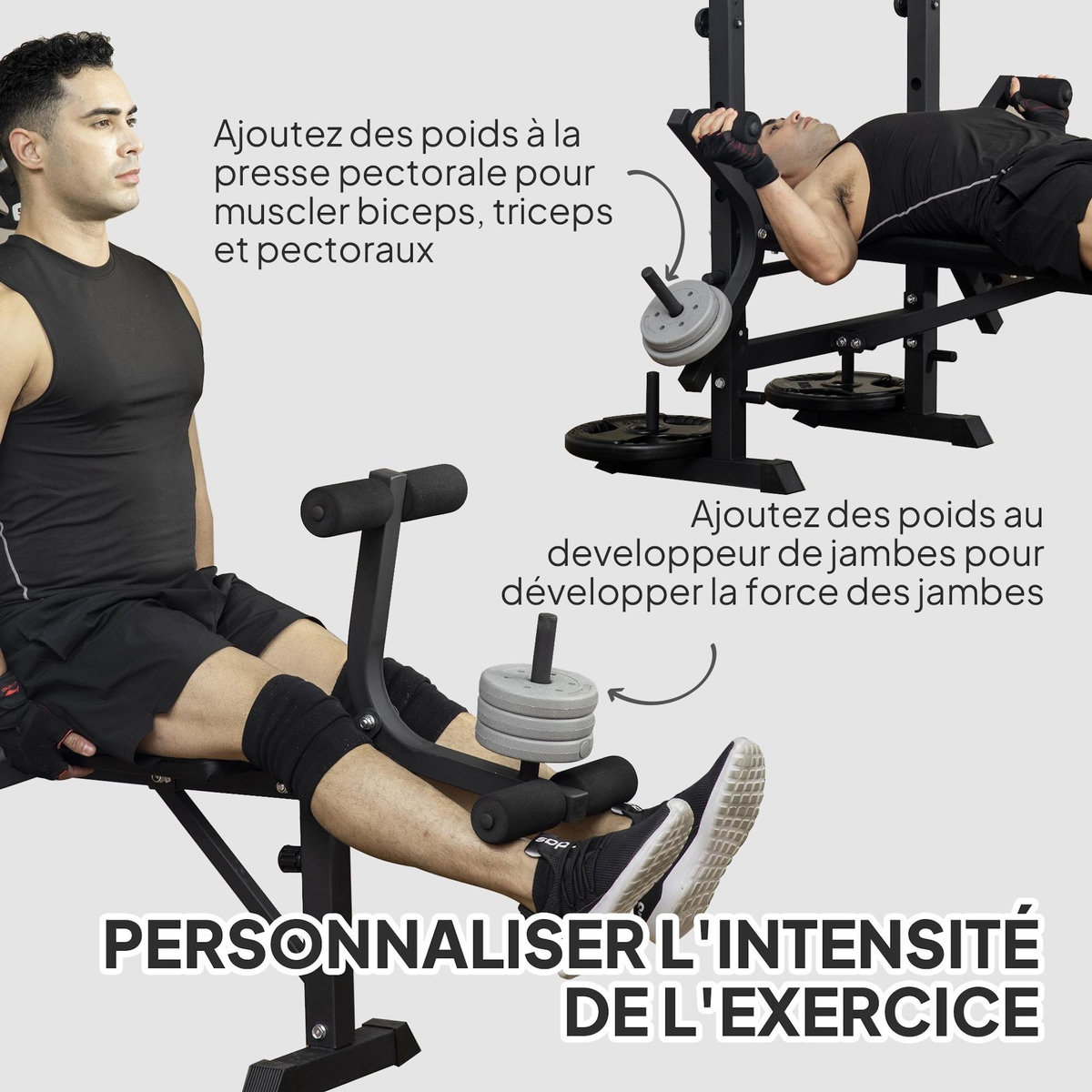 HOMCOM Banc de musculation complet multifonction réglable - poulie, support haltères, écarté pectoraux, banc - noir