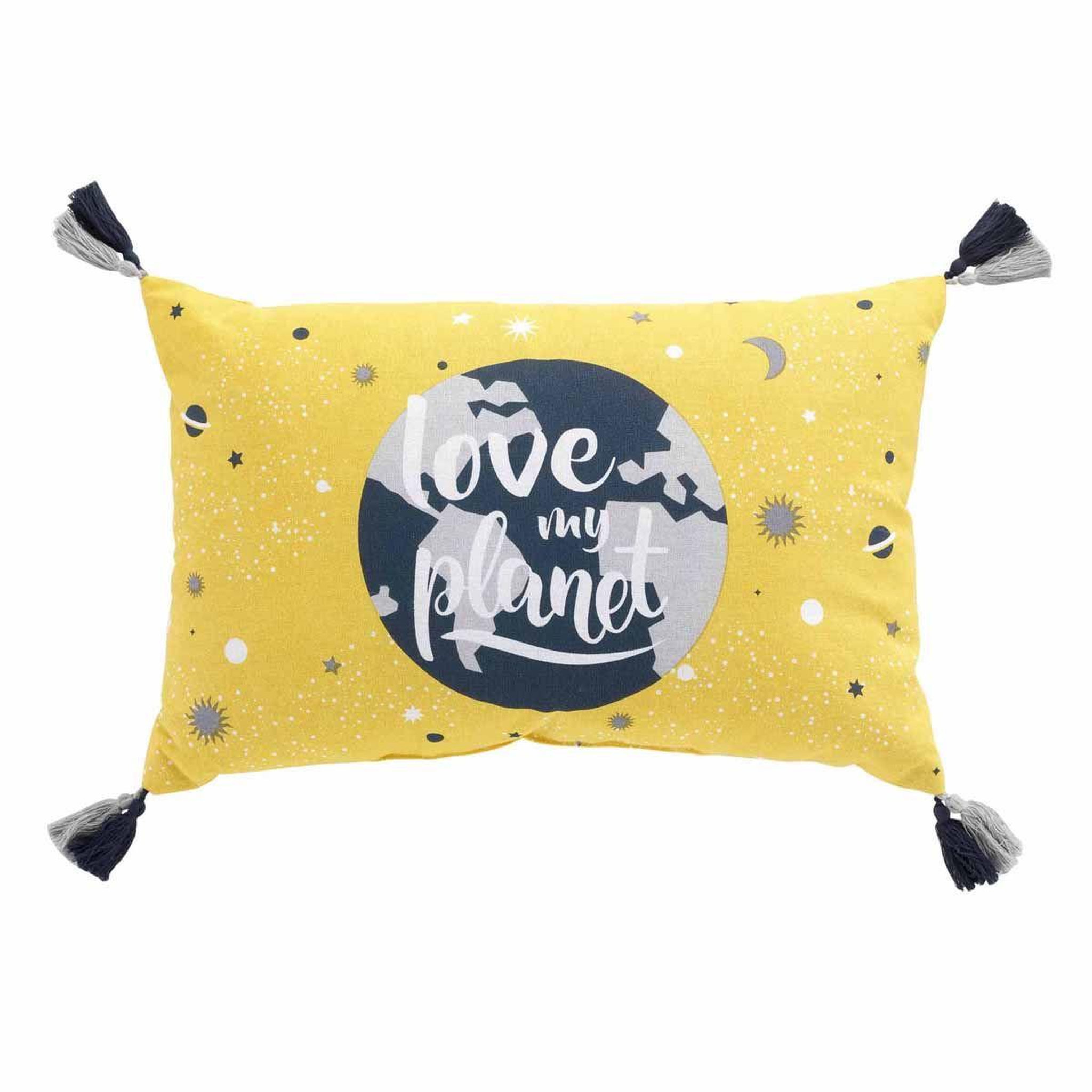 Douceur d'Intérieur Coussin à pompons  petit astronaute  30x50cm jaune