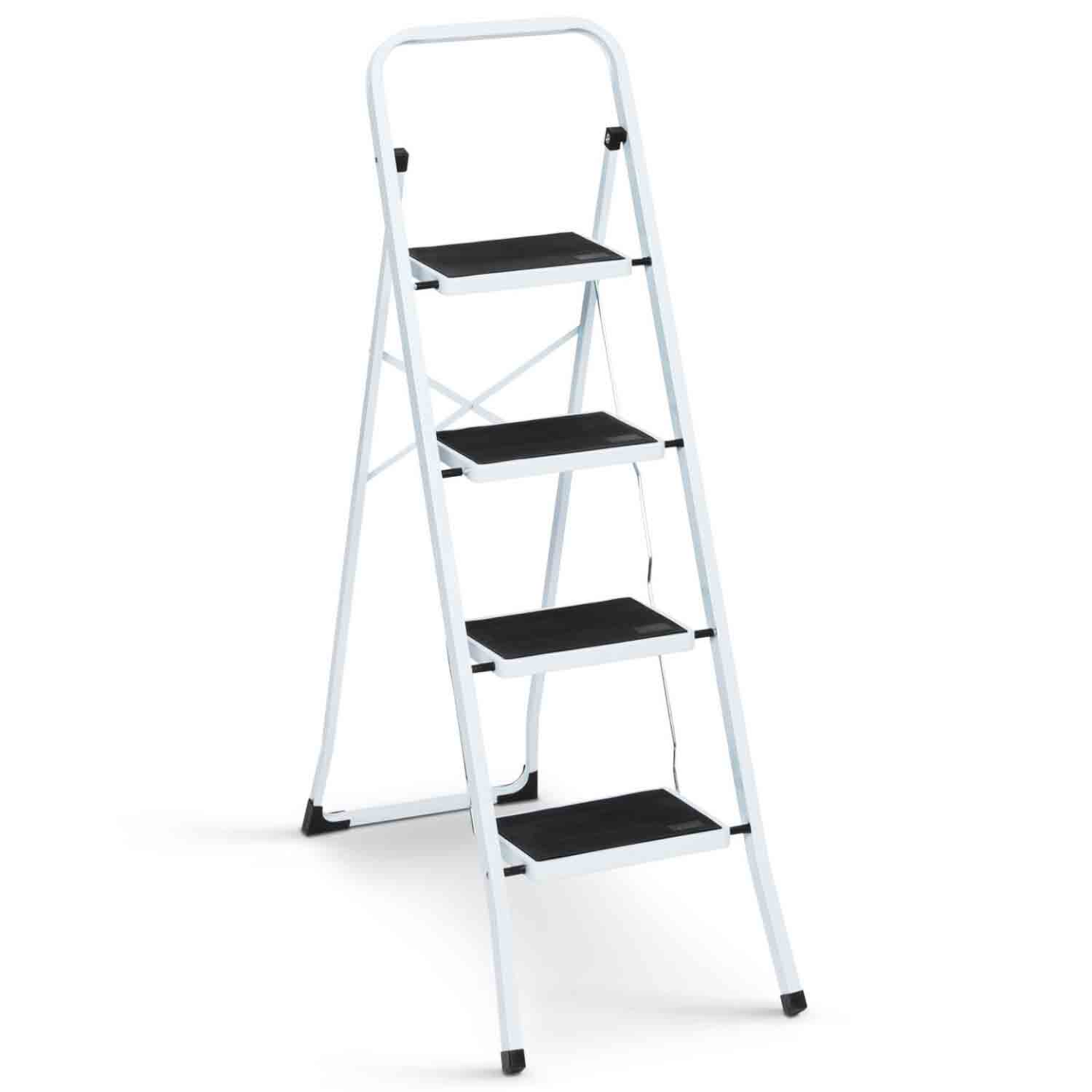 Voir la diapositive 1 : ID MARKET Escabeau marchepied pliable 4 marches antidérapantes avec garde corps