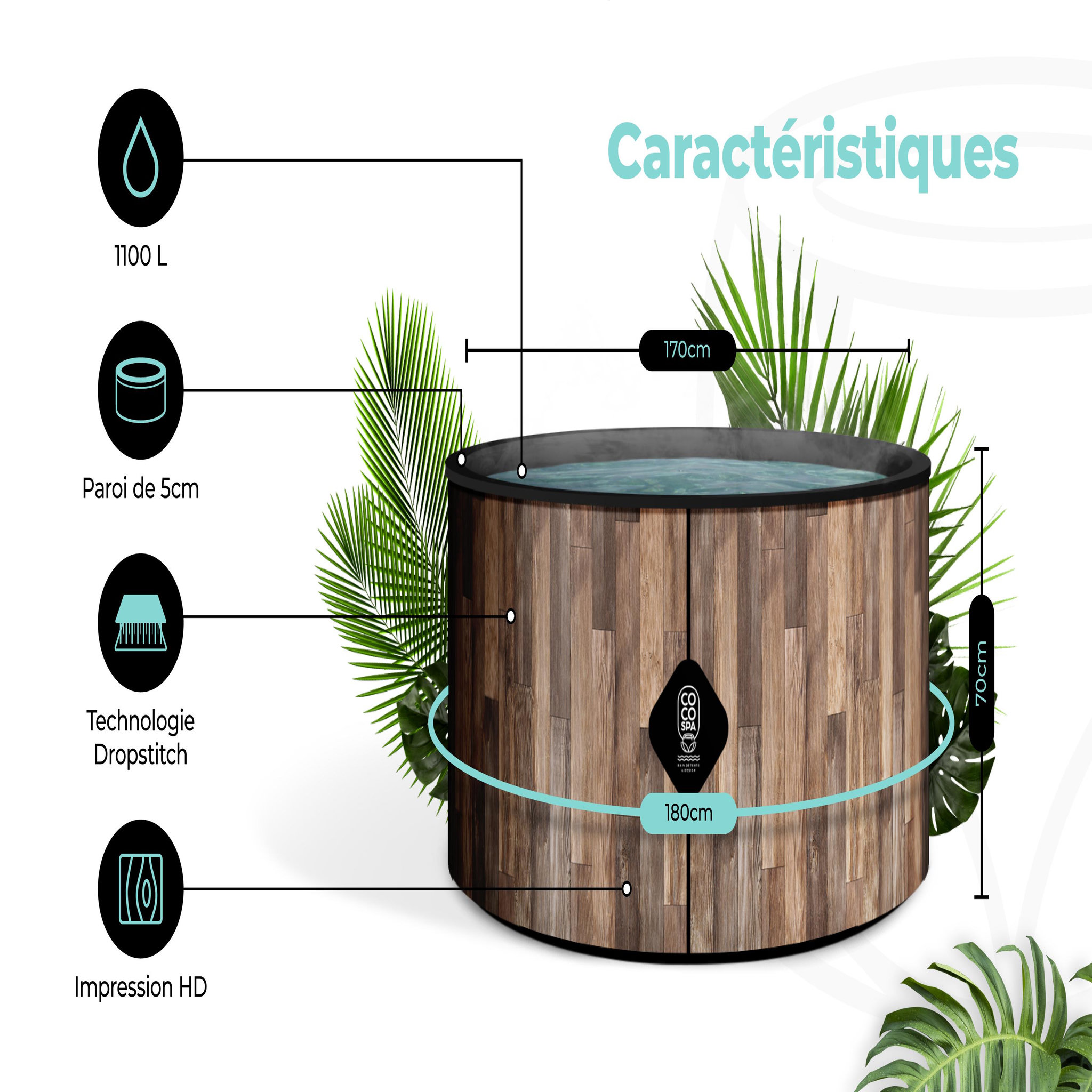 Voir la diapositive 6 : COCO BAIN Piscine gonflable Fidji 180 cm diamètre, 1200 litres