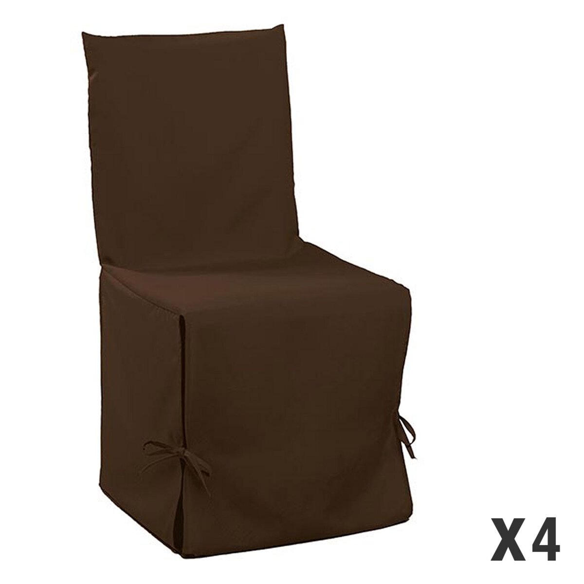 Lot de 4 Housses de chaise à nouettes en polyester CLASSIC choco