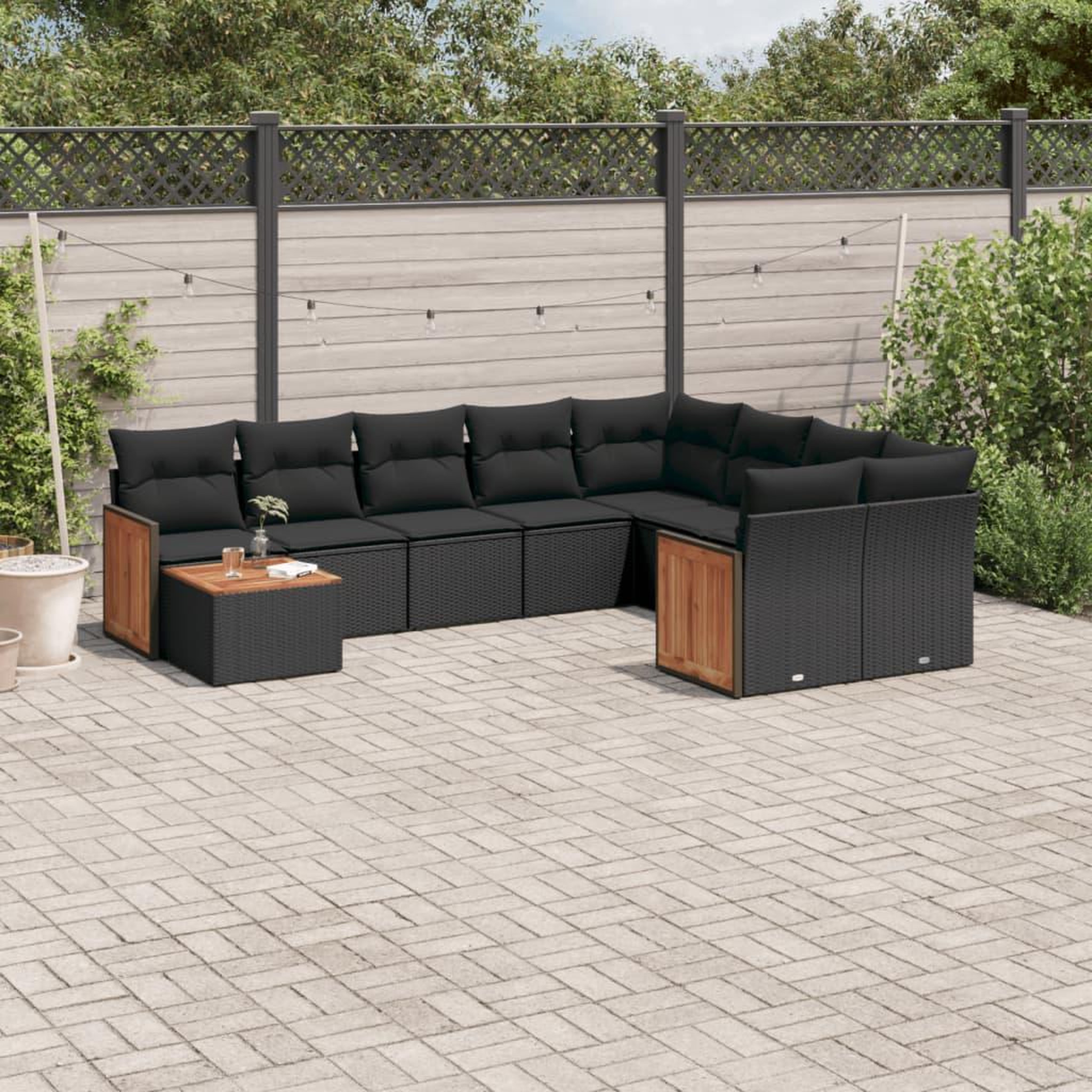 VIDAXL Salon de jardin 10 pcs avec coussins noir resine tressee