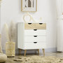 Voir la diapositive 2 : HOMCOM Commode design scandinave 5 tiroirs coulissants piètement bois effilé incliné panneaux blanc aspect bois clair