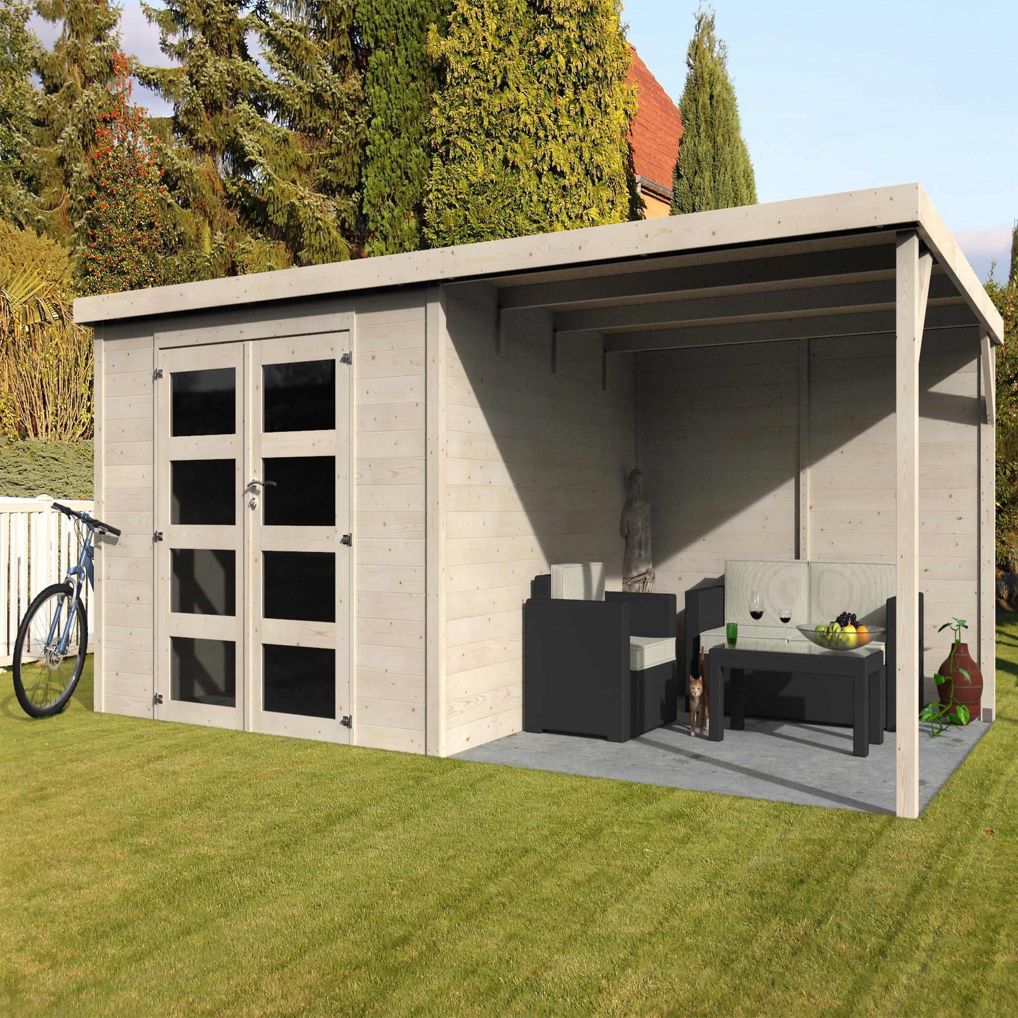 Voir la diapositive 1 : DECOR ET JARDIN Abri de jardin bois avec auvent - 8,65m² + 7,84m² - DELICES