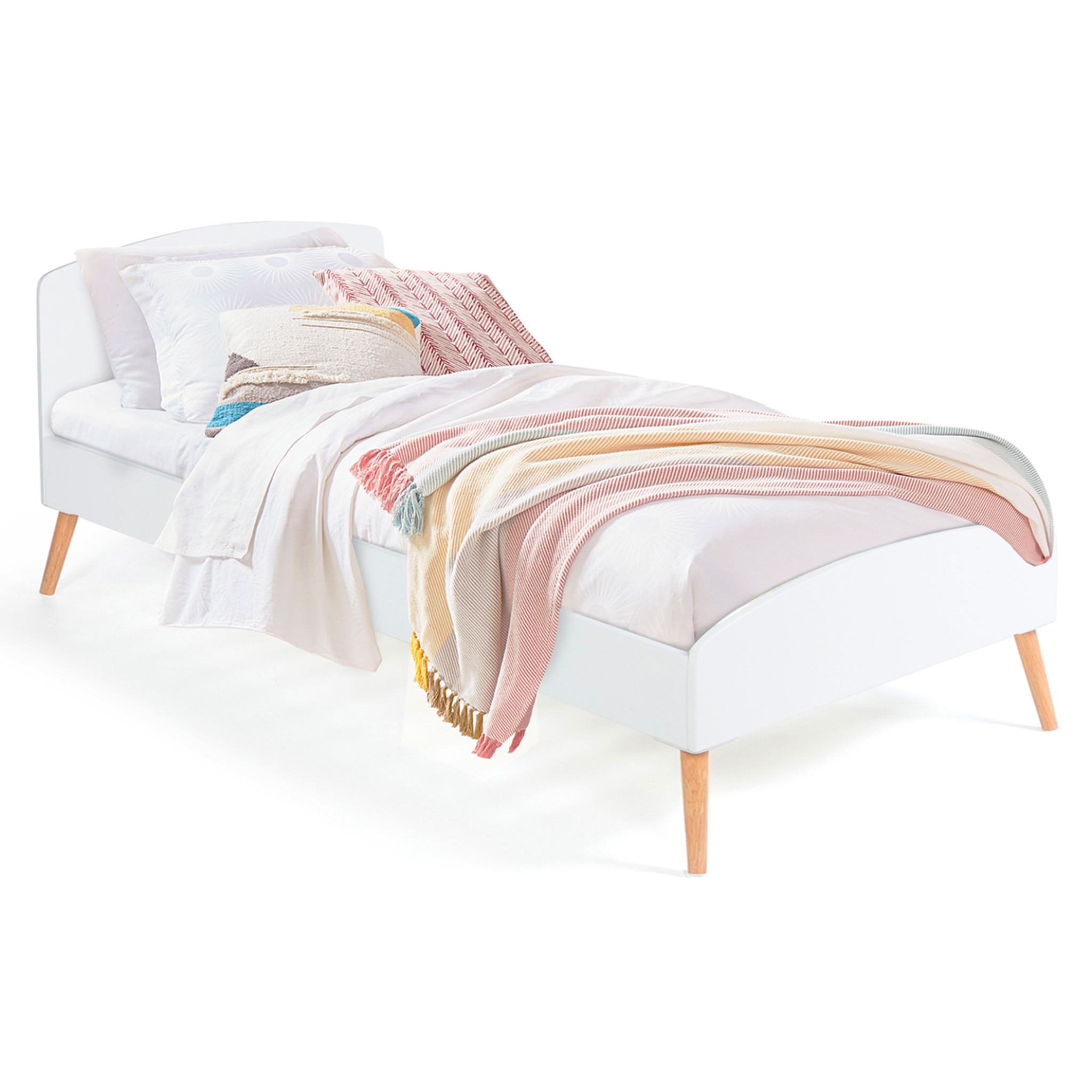 ID MARKET Lit simple scandinave 90 x 190 cm soren bois et blanc