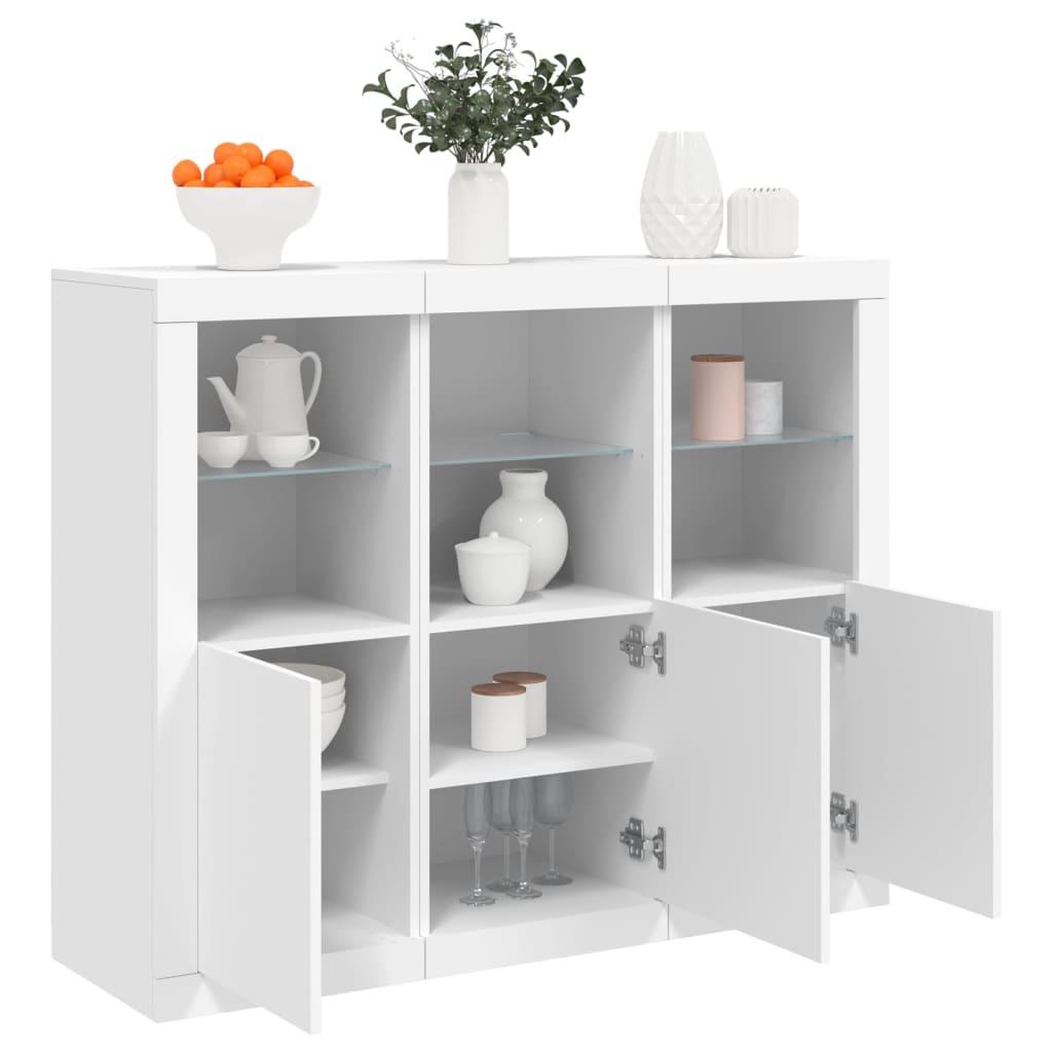 VIDAXL Buffets avec lumieres LED 3 pcs blanc bois d'ingenierie