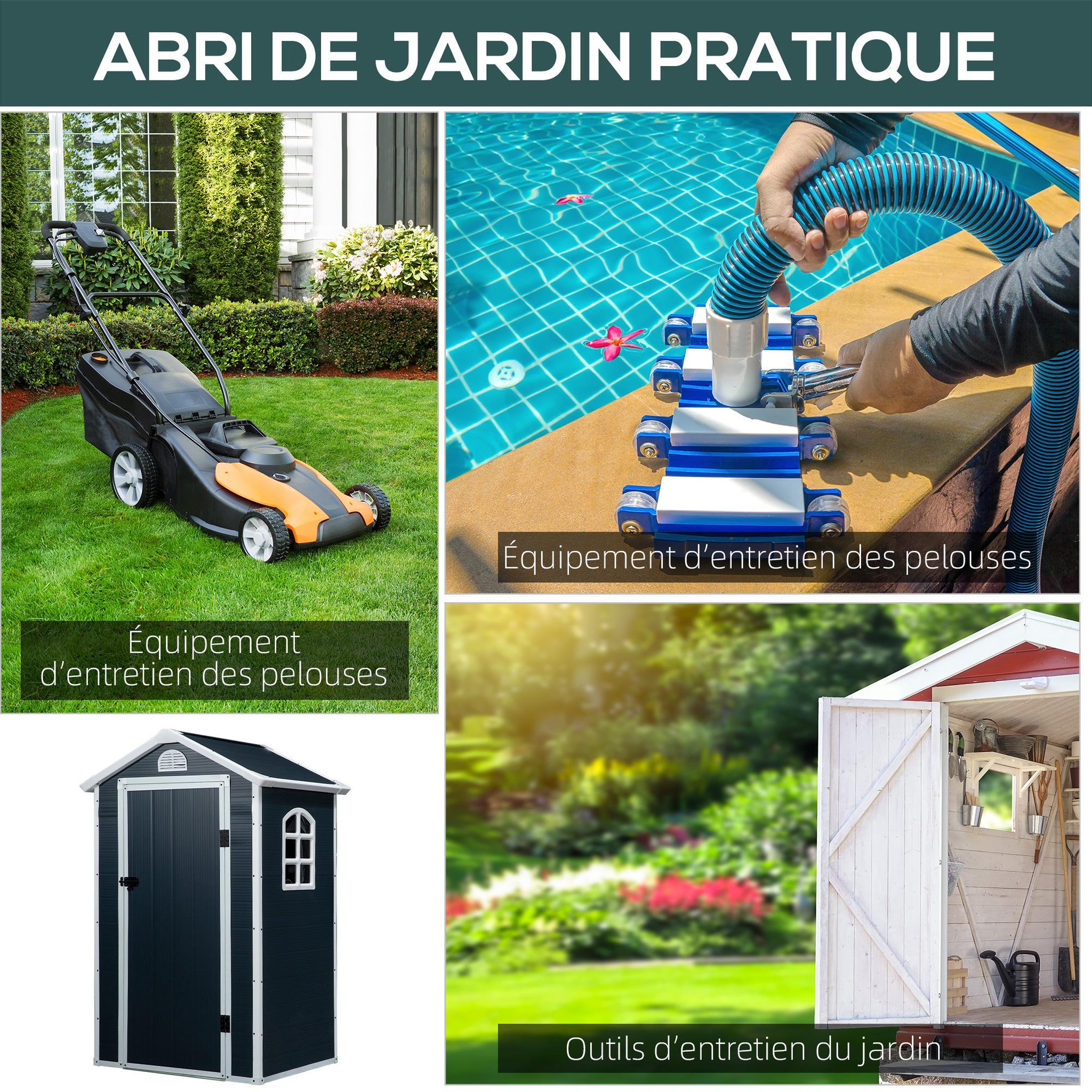 Voir la diapositive 6 : OUTSUNNY Abri de jardin - cabanon porte verrouillable, fenêtre - dim. 1,34L x 1,04l x 2,04H m - résine PP ondulée anthracite