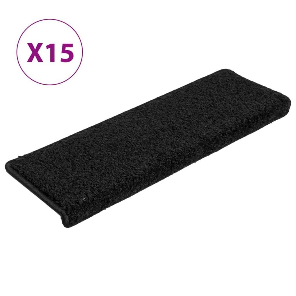 VIDAXL Tapis d'escalier 15 pcs 65x21x4 cm Noir