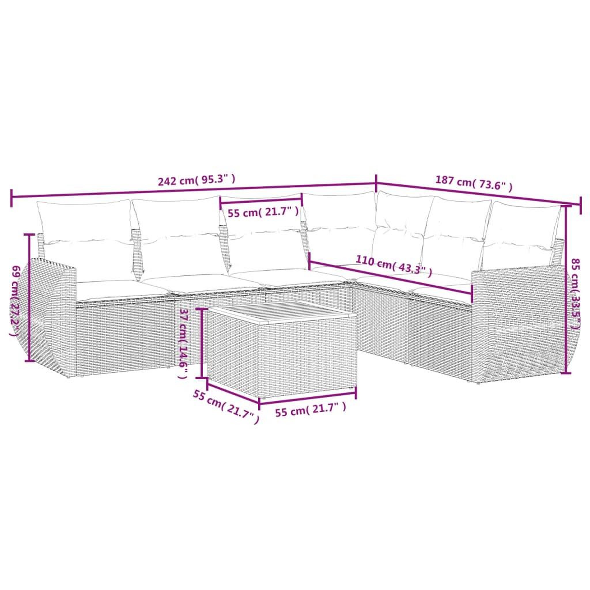 Voir la diapositive 3 : VIDAXL Salon de jardin 7 pcs avec coussins noir resine tressee