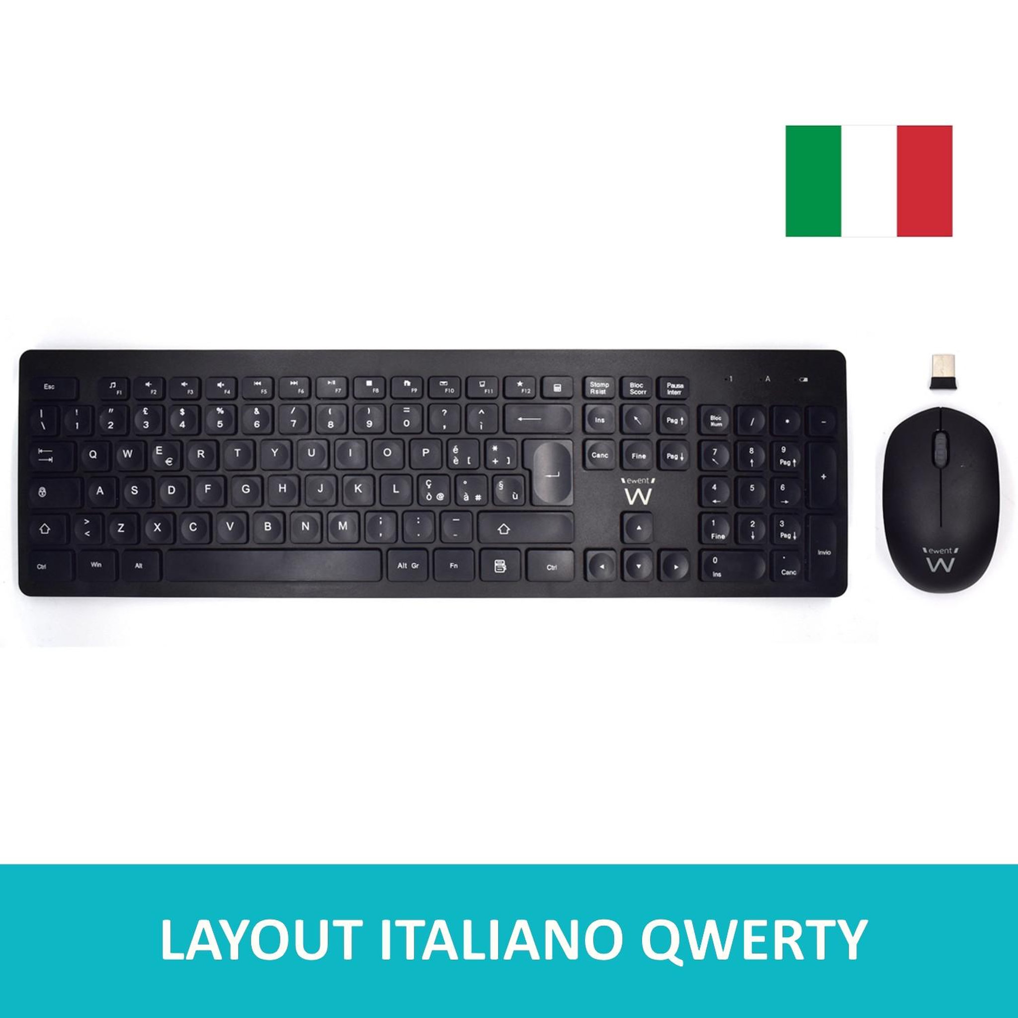 Voir la diapositive 3 : Ewent Ewent EW3255 clavier Souris incluse Universel QWERTY Italien Noir