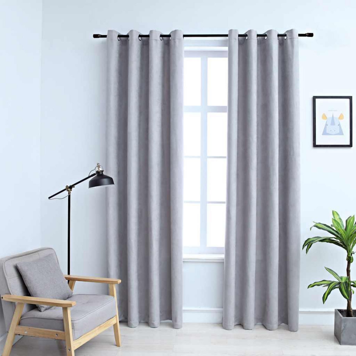 VIDAXL Rideaux occultants avec anneaux en metal 2 pcs Gris 140x225 cm