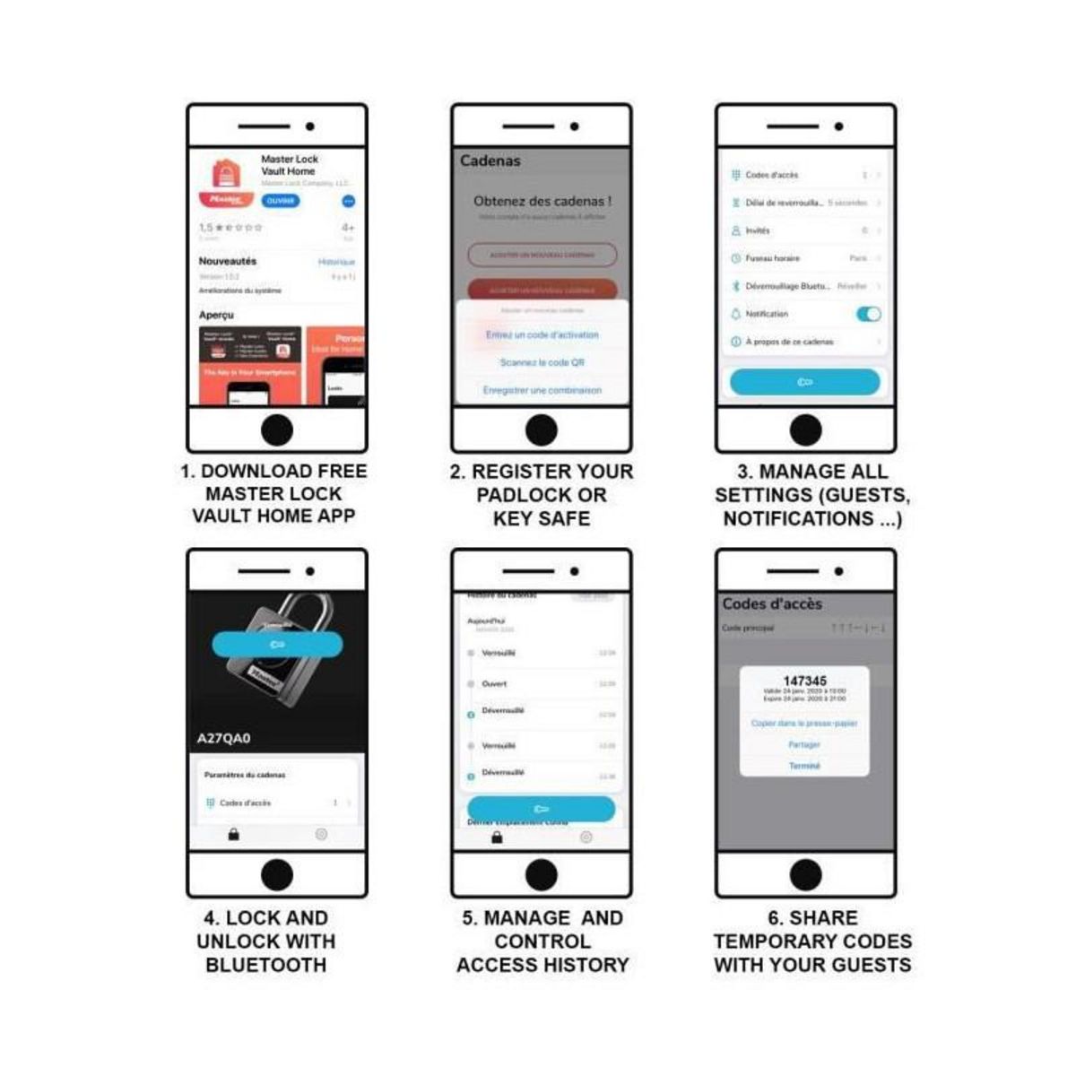 Master lock Boîte à Clé Connectée  Bluetooth ou Combinaison [Anse] [Etanche - Extérieur] 5440EURD  Select Access