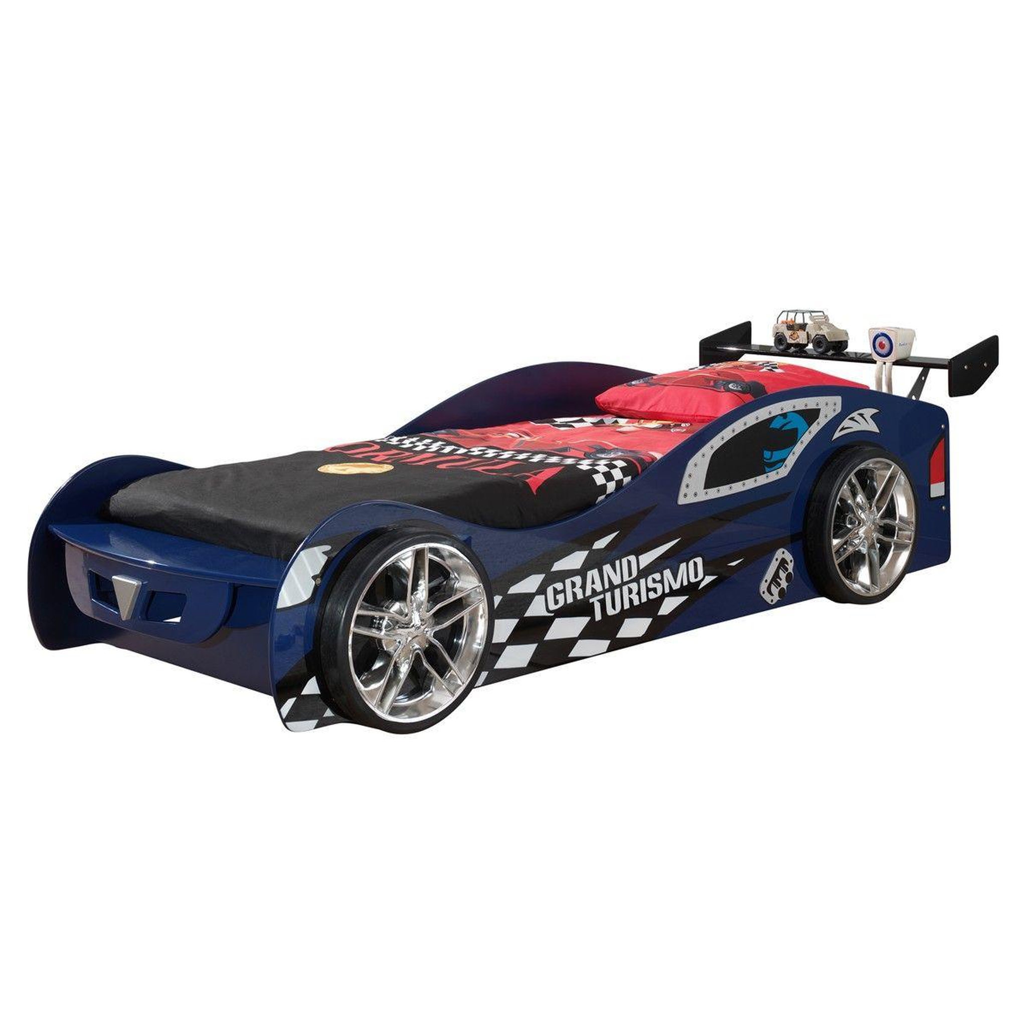 Voir la diapositive 2 : Paris Prix Pack - Lit Enfant Voiture & Armoire  Gran Turismo  Bleu & Rouge