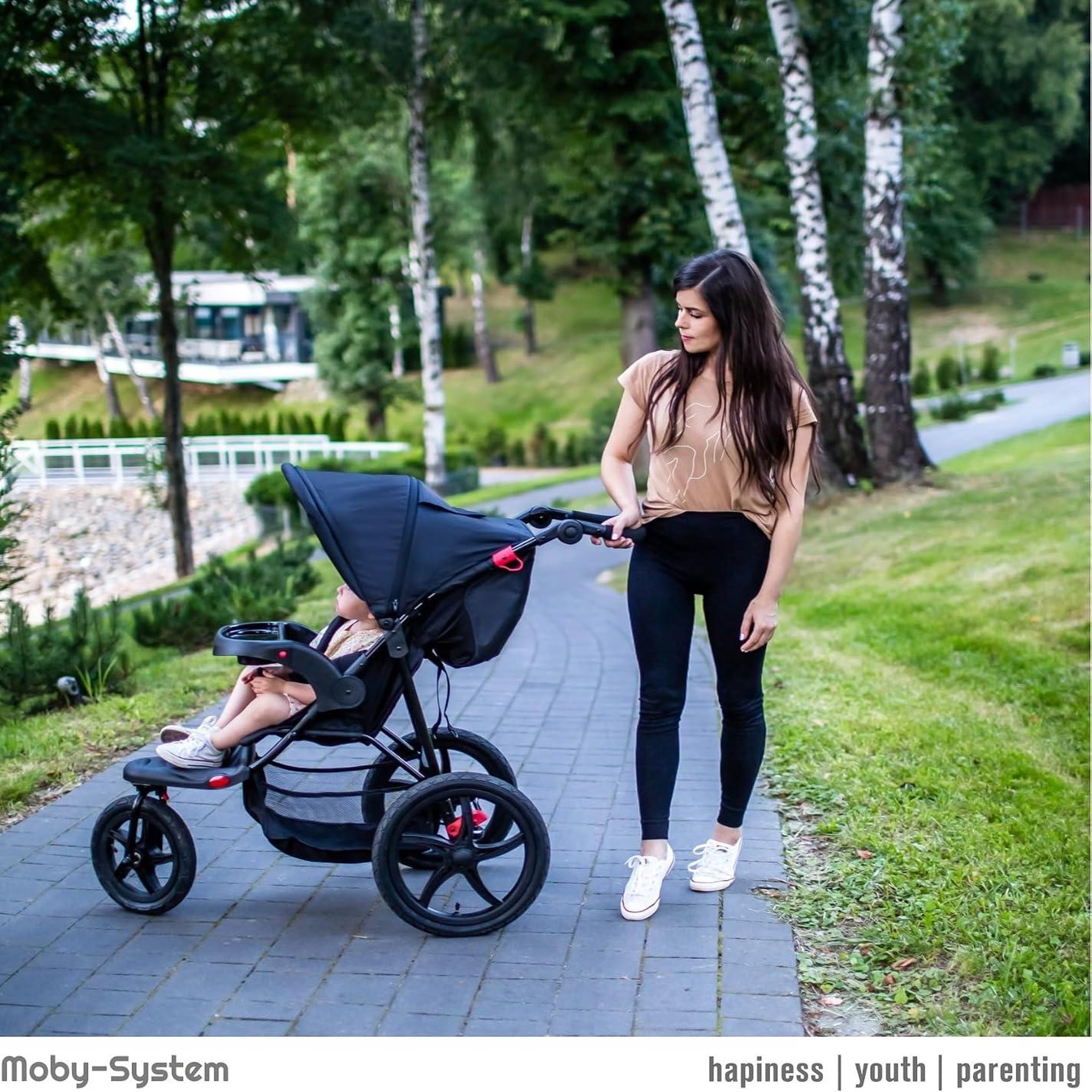 Voir la diapositive 2 : MOBY SYSTEM Poussette Bébé 3 Roues Pliable, 15 kg Max, Facile à Tourner, Ceinture 5 Points, Tout Terrain