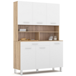 ID MARKET Buffet de cuisine 120 CM CINA 6 portes + tiroir façon hêtre et blanc