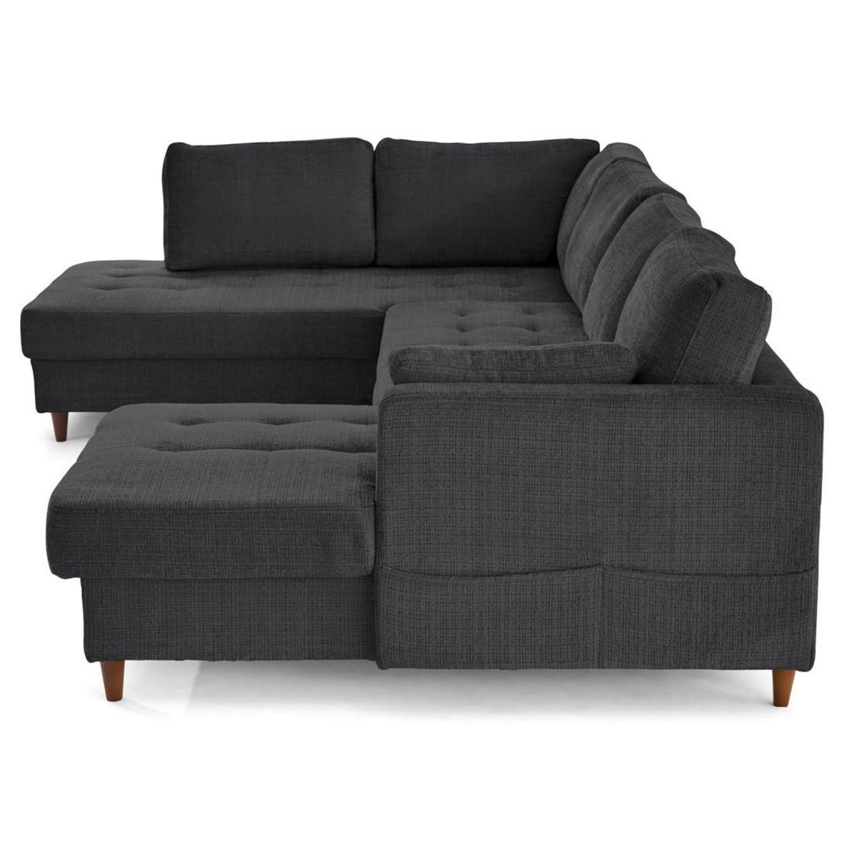 LISA DESIGN Anna - canapé panoramique d'angle gauche 7 places convertible avec coffre en velours texturé