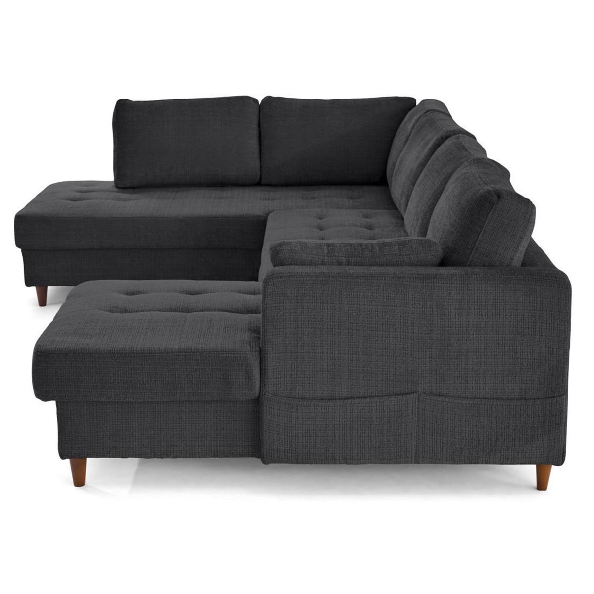 LISA DESIGN Anna - canapé panoramique d'angle gauche 7 places convertible avec coffre en velours texturé